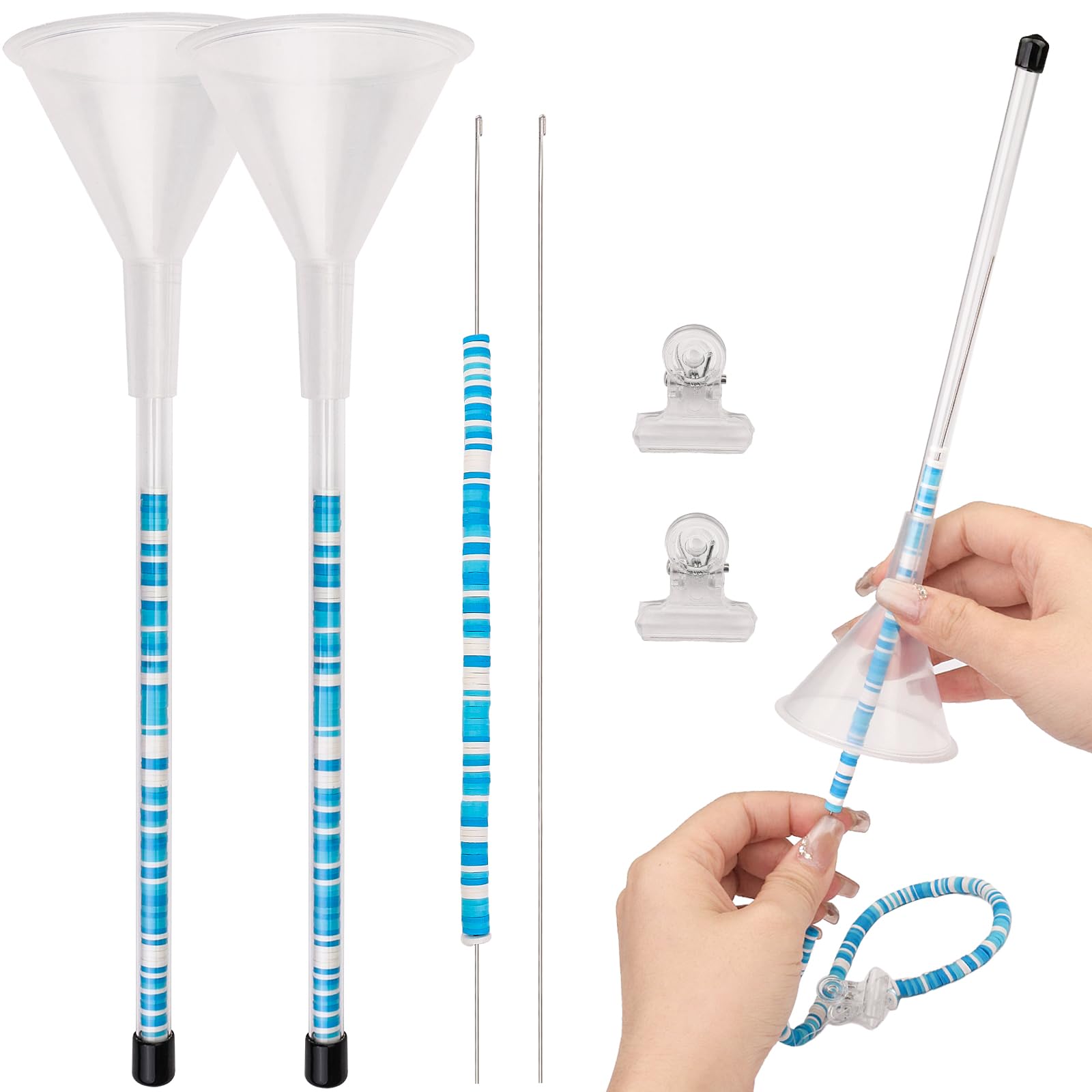 2-Piece Beading Funnel Kit for Jewelry Making - Clay Bead Tools with Needles & Clips - Perfect for DIY Bracelets, Necklaces & Polymer Clay Bead Crafts (Great for Gifts & Home Jewelry Projects)