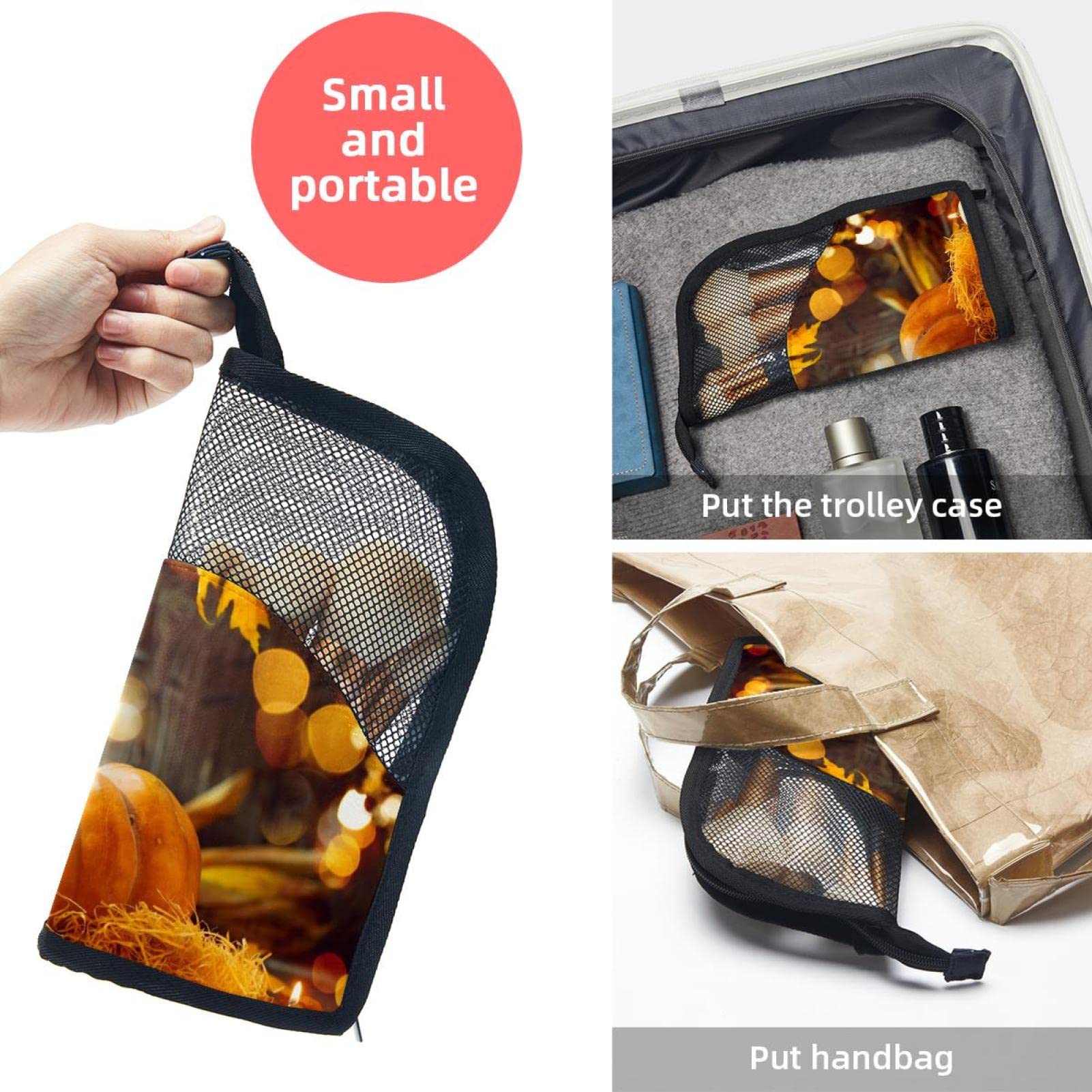 12-Piece Makeup Brush Organizer Bag with Portable Holder Case - Thanksgiving Pumpkins & Maple Leaves Design - Perfect for Travel, Home Vanity, and Professional Makeup Artists