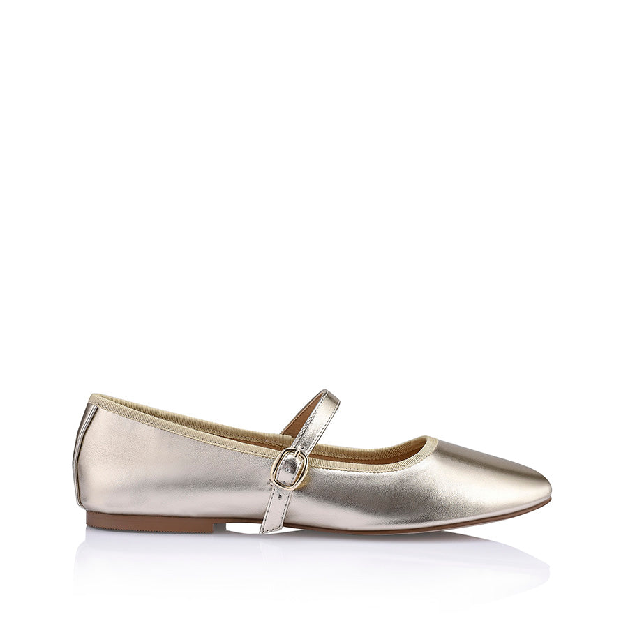Bambi Mary Jane Flats for Women - Elegant Champagne Smooth Leather Shoes for Casual & Office Wear - Comfortable Ballet Flats for Daily Use, Work, and Special Occasions