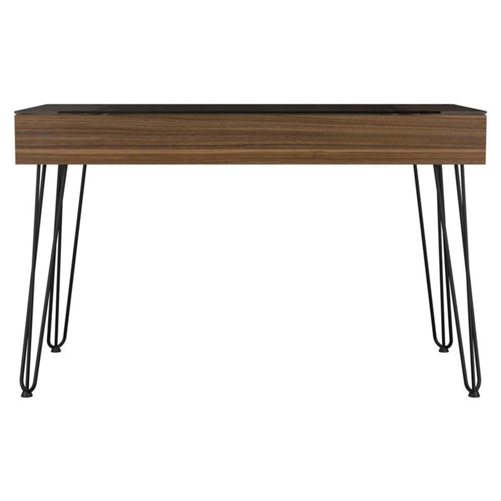 Modern Wood Desk with Abstract Steel Legs - Mahogany Finish Home Office Desk for Study, Work & Conference Room - Stylish & Durable Writing Table for Professionals & Students