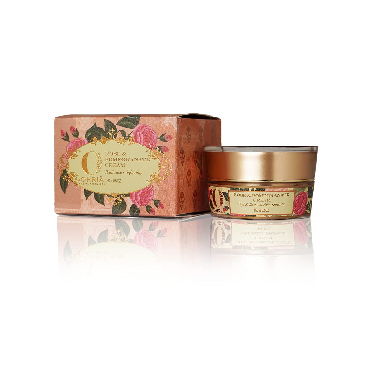 Ohria Ayurveda Rose & Pomegranate Face Cream with Almond, Ashwagandha & Wheat Germ Oil - Radiant & Softening Moisturizer for All Skin Types | 15g | Perfect for Daily Skincare Routine & Nighttime Hydration