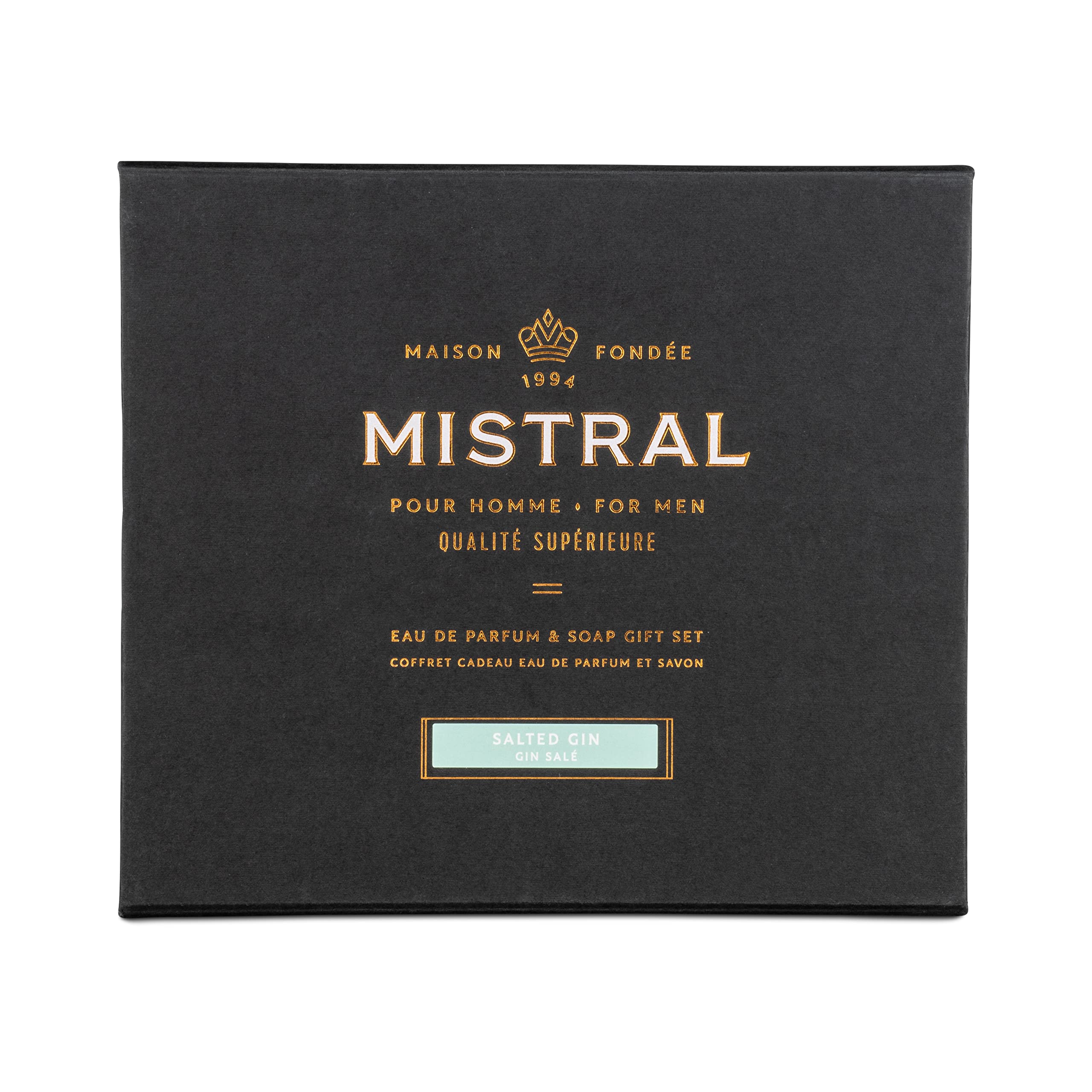Mistral Cologne & Large Bar Soap Gift Set for Men - Salted Gin Scented Luxury Bath & Body Care - Perfect for Birthday, Anniversary & Holiday Gifts