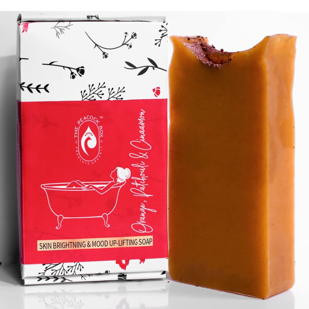 Organic Natural Skin Soap Bar - Peacock Box Regulae (Orange, Patchouli & Cinnamon Scent) for Daily Cleansing, Moisturizing & Aromatherapy - Perfect for Shower, Bath & Gift Giving
