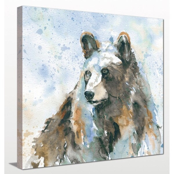 Black Bear On Blue Giclee Stretched Canvas Wall Art - Premium Wildlife Home Decor for Living Room, Bedroom & Office