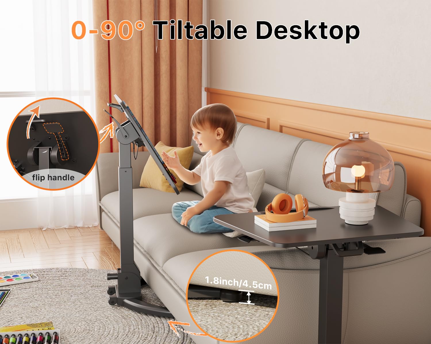JOYworker Foldable Standing Desk - Adjustable Height Sit Stand Workstation with Wheels, 90° Tiltable Portable Laptop Table for Home Office, Non-Slip Surface Holds 22lbs (Black) | Perfect for Remote Work, Small Spaces & Ergonomic Workspaces