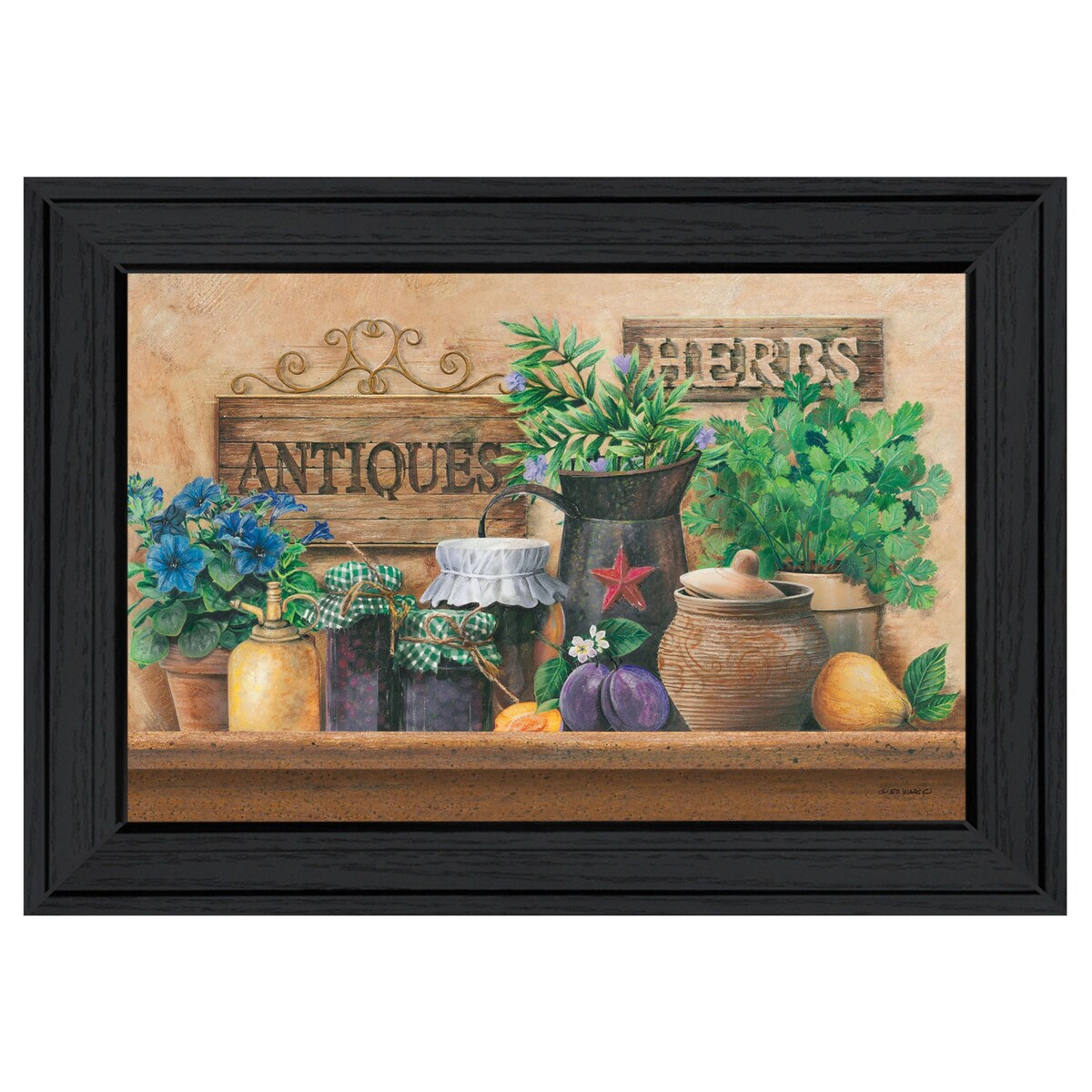 Antiques and Herbs by Ed Wargo - Ready to Hang Framed Wall Art with Black Frame - Perfect for Living Room, Bedroom & Office Decor