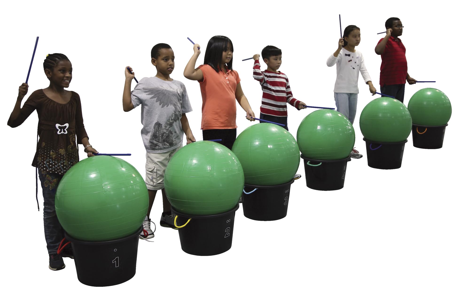 Sportime Drum-N-Store Buckets - 18 x 12 Inches Black Plastic Storage Containers (Set of 6) - Perfect for Classroom Organization, Toy Storage & Sports Equipment