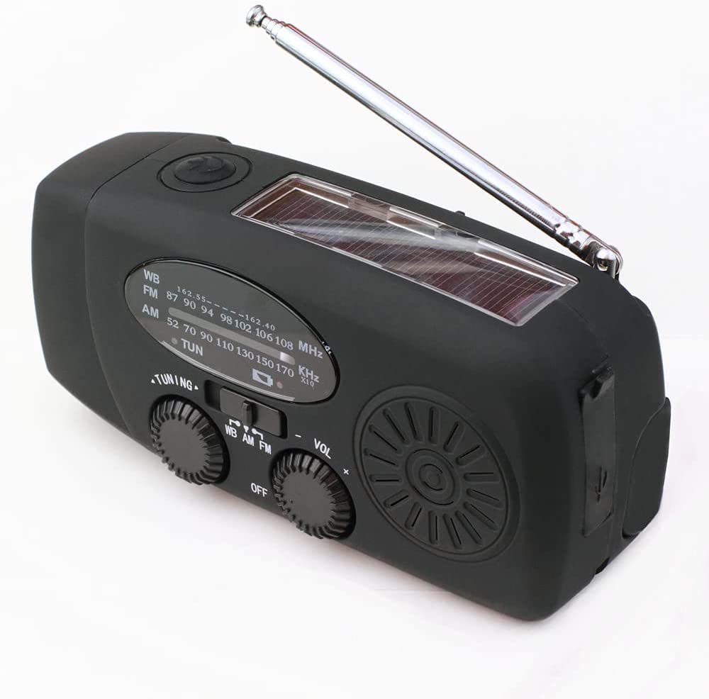Aivica-088 NOAA Weather Radio Emergency Radio - 7400mAh Solar, Hand Crank & USB Type C Charging, AM/FM/NOAA, 3 LED Flashlight, 2000mAh Power Bank for Smartphone (Black) - Perfect for Camping, Hiking, and Emergency Preparedness