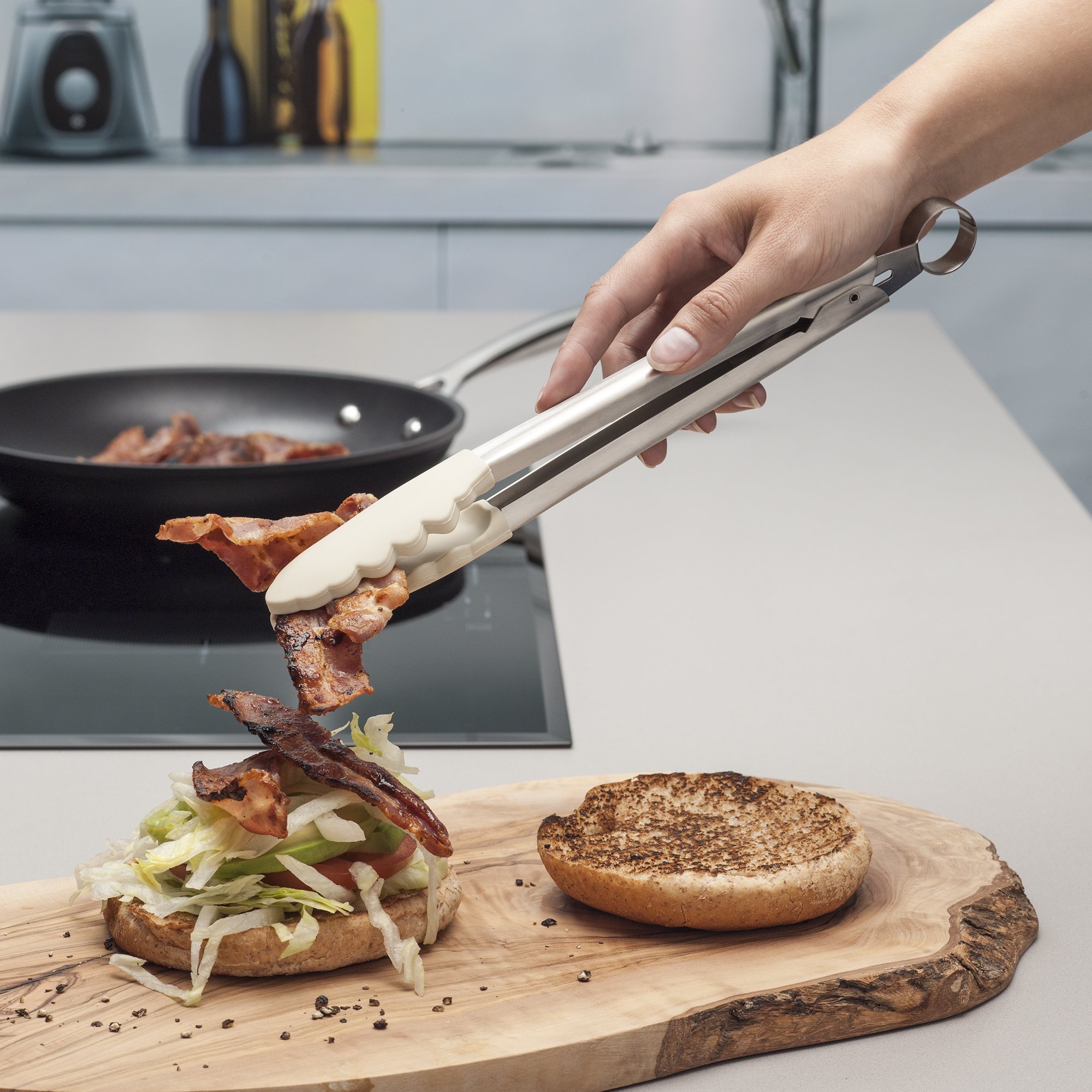Non-Stick Silicone Cooking Utensil Set - 5-Piece Kitchen Tongs, Turner, Spatula Spoon & Cook Spoon - Heat Resistant & BPA Free for Baking, Frying & Grilling - Perfect for Home Chefs & Professional Kitchens
