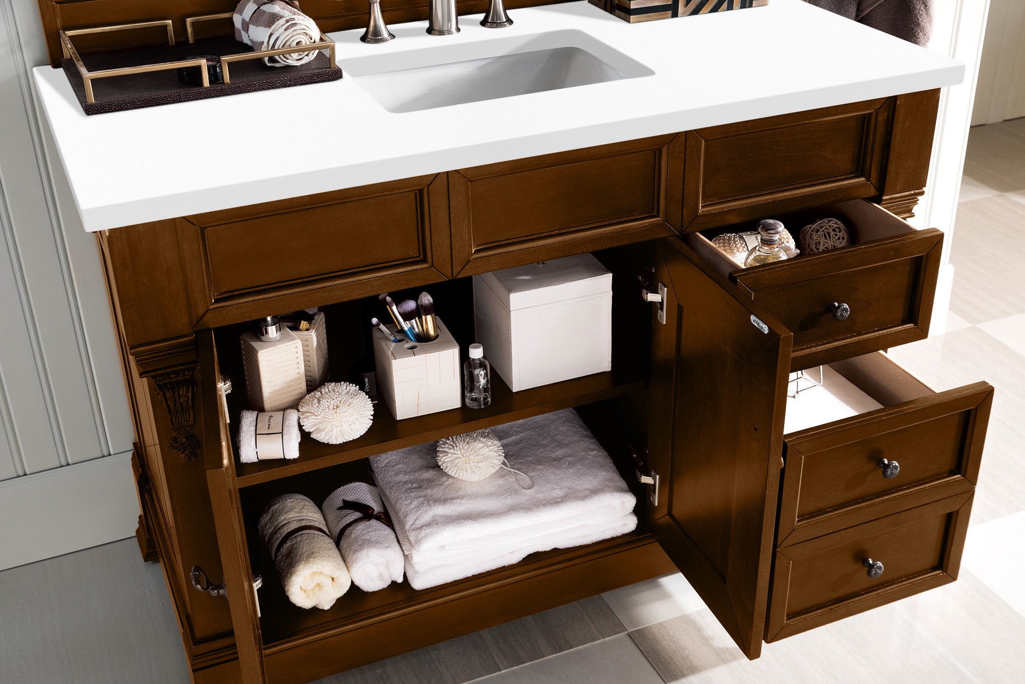 Brookfield 48-Inch Single Bathroom Vanity in Country Oak with 3CM White Zeus Quartz Countertop – Perfect for Modern Farmhouse & Rustic Bathroom Remodels