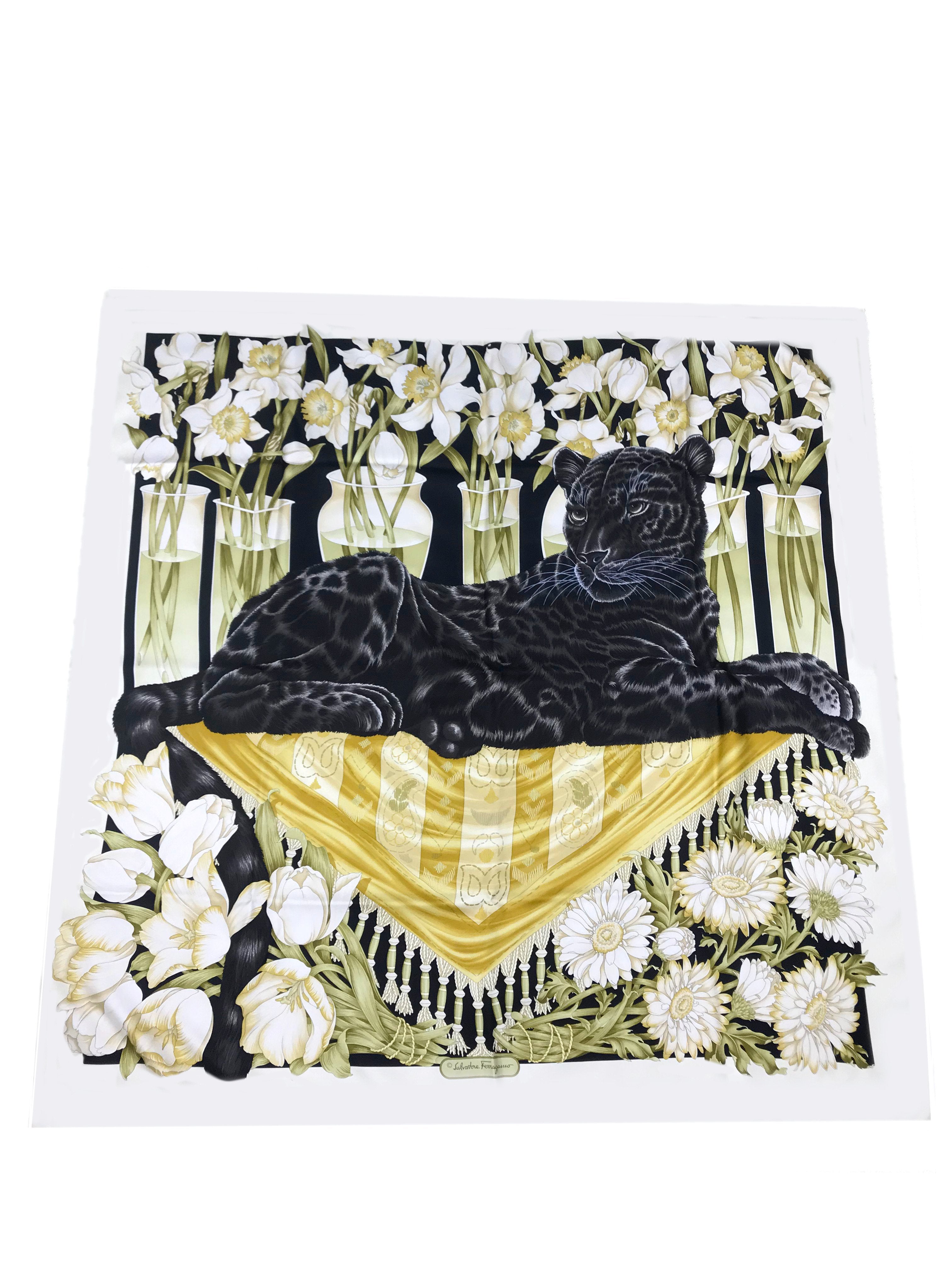 Salvatore Ferragamo Luxury Silk Scarf with Exotic Jaguar Print - Elegant Fashion Accessory for Women, Perfect for Gifts, Parties & Special Occasions