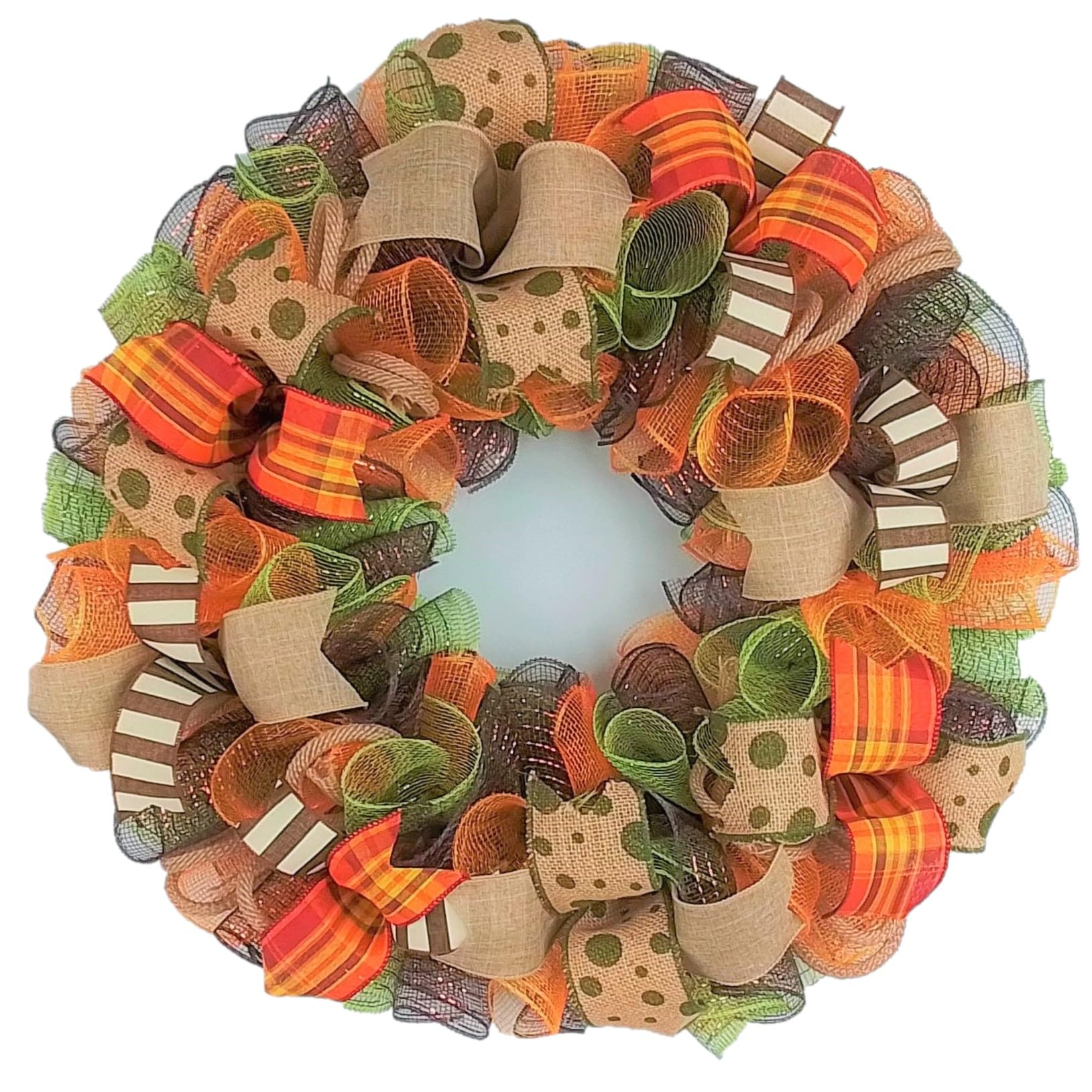 Fall Door Wreath - Yellow Thanksgiving Welcome Wreath with Burlap Accents in Green, Brown, Orange & White | Autumn Front Door Decor | Perfect for Thanksgiving, Harvest Parties & Seasonal Home Decoration