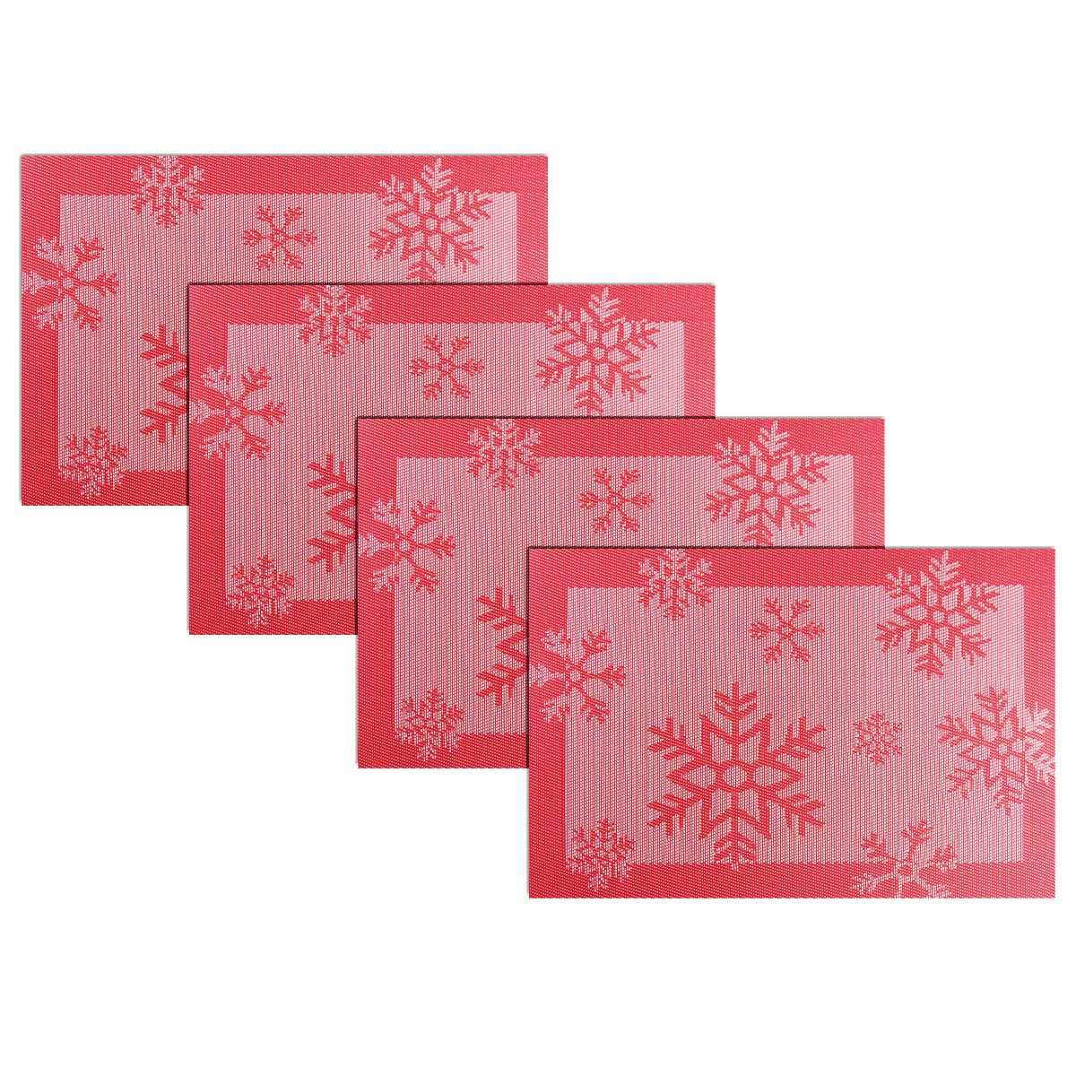 PIGCHCY Christmas Snowflake Woven Placemats Set of 4 - Heat Resistant, Washable & Easy Clean Table Mats for Dining Room Decor (Red) - Perfect for Holiday Parties, Family Gatherings & Festive Home Decor