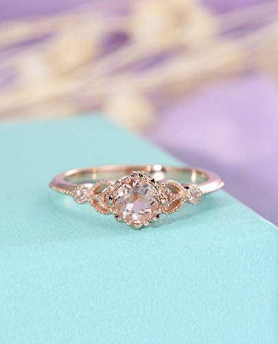 Natural Vintage Morganite Engagement Ring in Rose Gold - Antique Bridal Set with Diamond Accents for Women, Wedding & Anniversary Jewelry Gift | Perfect for Proposals, Bridal Showers & Romantic Occasions