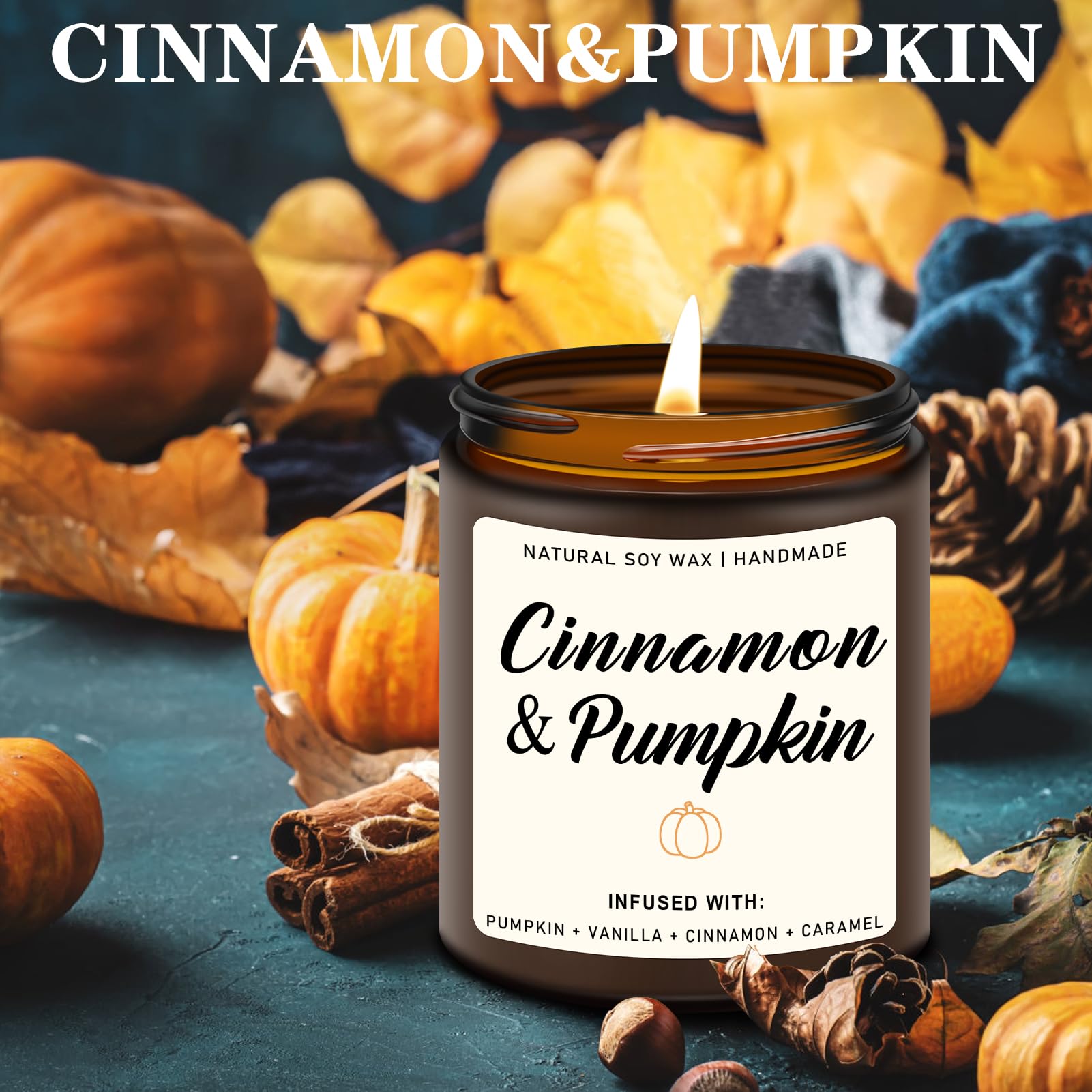 Fall Scented Candles Set of 4 - Apple Pie, Autumn Wreath, Cozy Season & Cinnamon Pumpkin Aromas | Home Decor & Seasonal Gifts for Women & Men | Perfect for Thanksgiving, Cozy Evenings & Autumn Home Fragrance