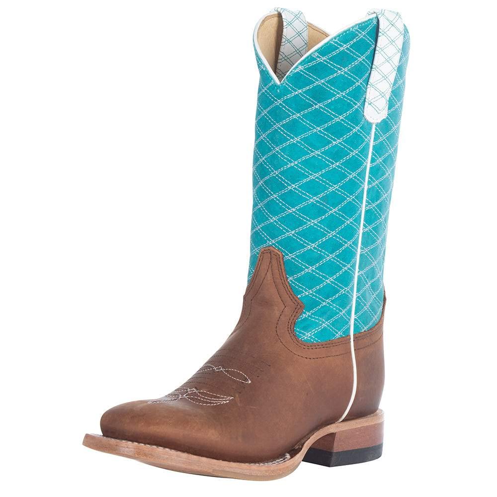 Macie Bean Girls Turquoise Cowboy Boots with Pecan Barking Iron Design - Perfect for Western Rodeo, Country Dance & Cowgirl Fashion