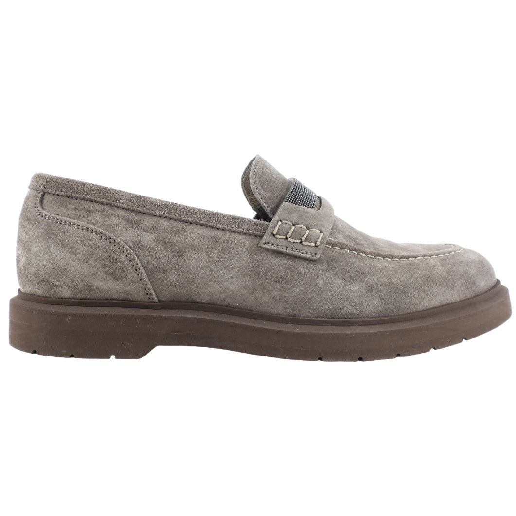 Brunello Cucinelli Grey Suede Monili Loafers Size 37 | Luxury Italian Leather Slip-On Shoes for Women | Perfect for Office, Travel & Special Occasions