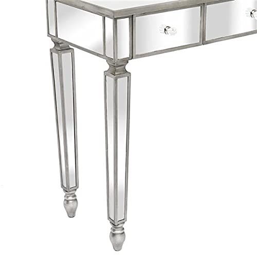 Silver Blingage Mirrored Desk with 3 Drawers - 106x38x76.5cm Modern Console Table for Bedroom, Living Room & Entryway Decor