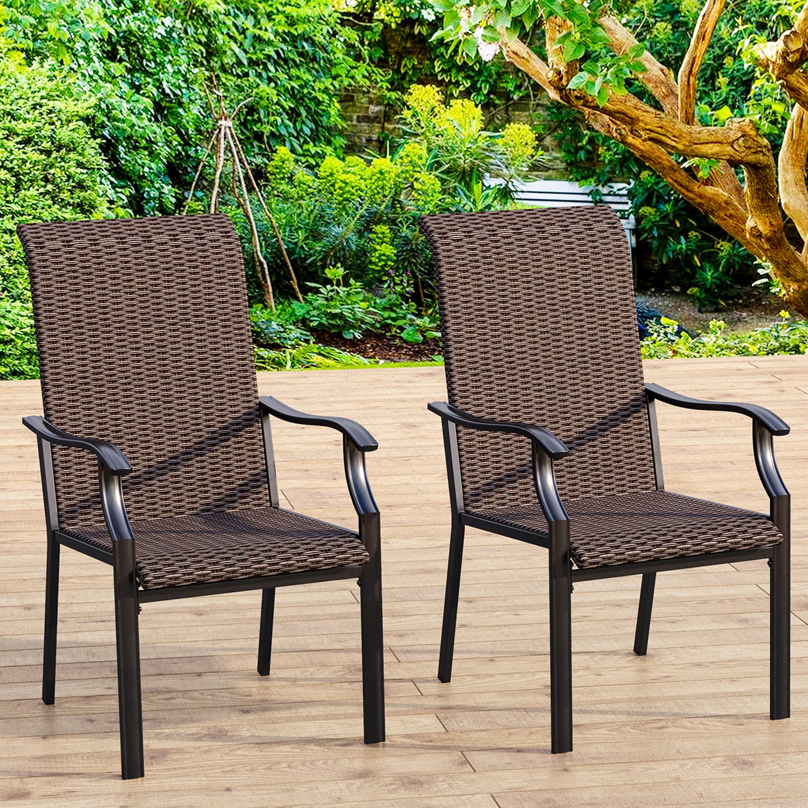 Outdoor Wicker Dining Chairs Set of 2 - High Back Patio Chairs, Rattan Garden Chairs for Lawn, Backyard, Porch & Deck | Perfect for Outdoor Dining, Lounging & Entertaining