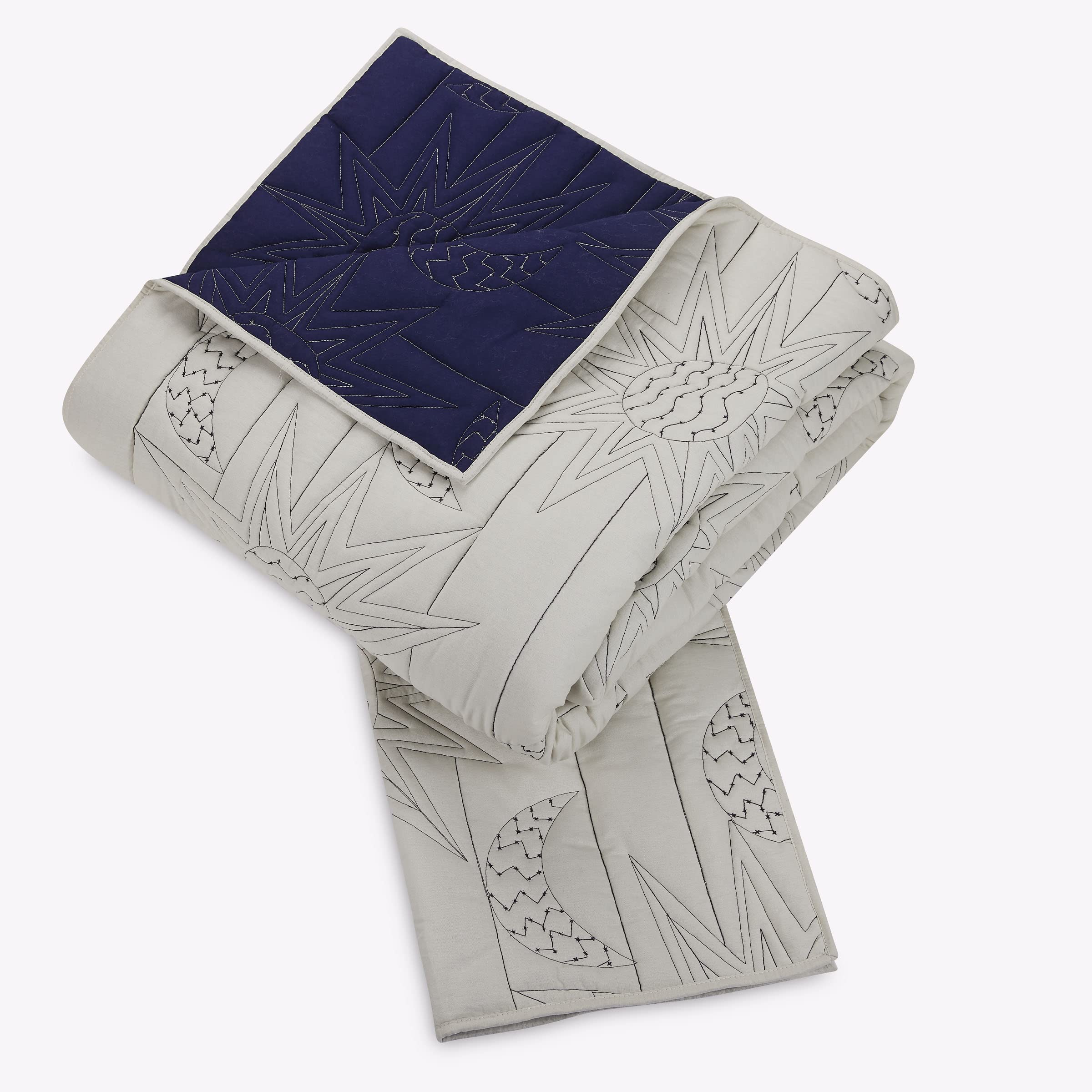 Justina Blakeney Makers Collective Sun & Moon Twin Quilt Set - Natural & Blue Boho Bedding for Teens & Adults - Perfect for Bohemian Bedrooms & Dorm Decor