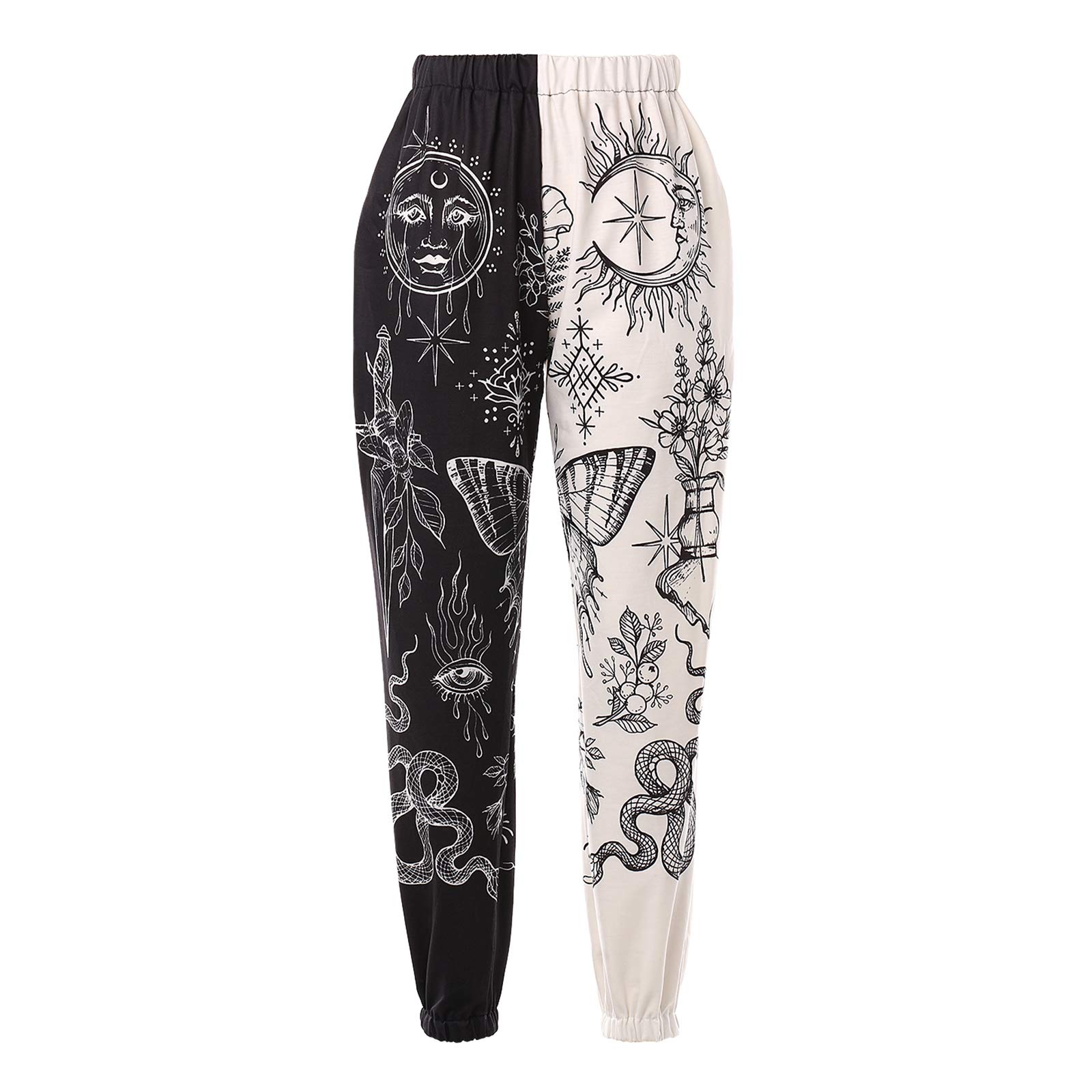 Women's Fashion Printed Elastic Waist Loose Fit Sweatpants with Pockets - Casual Streetwear, Lounge & Yoga Pants for Everyday Comfort