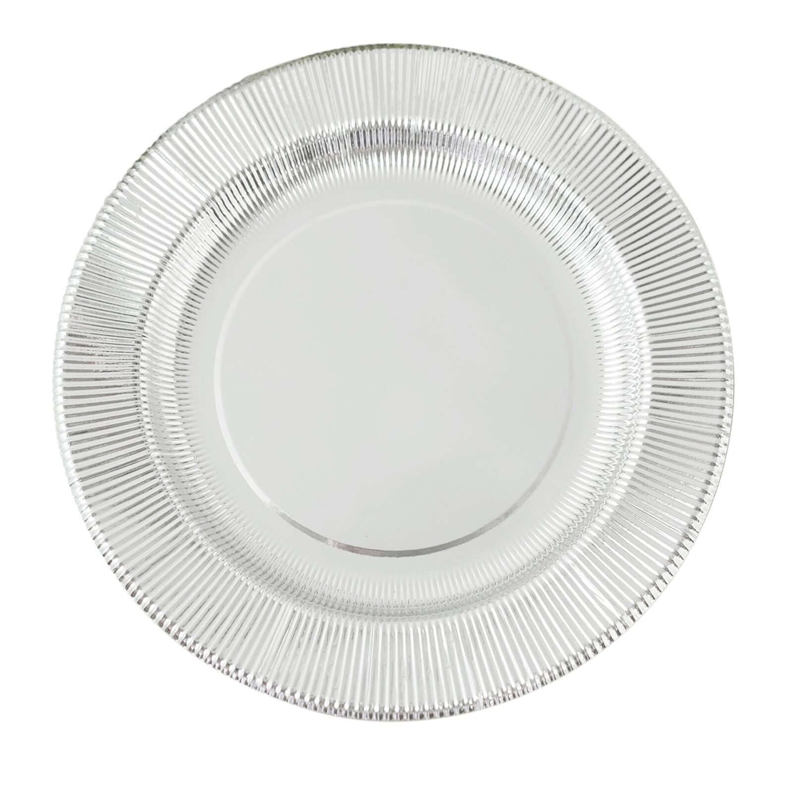Efavormart 25 Pack Metallic Silver Sunray 10 Inch Disposable Dinner Plates - 350 GSM Heavy Duty Paper Plates for Parties, Weddings & Special Events