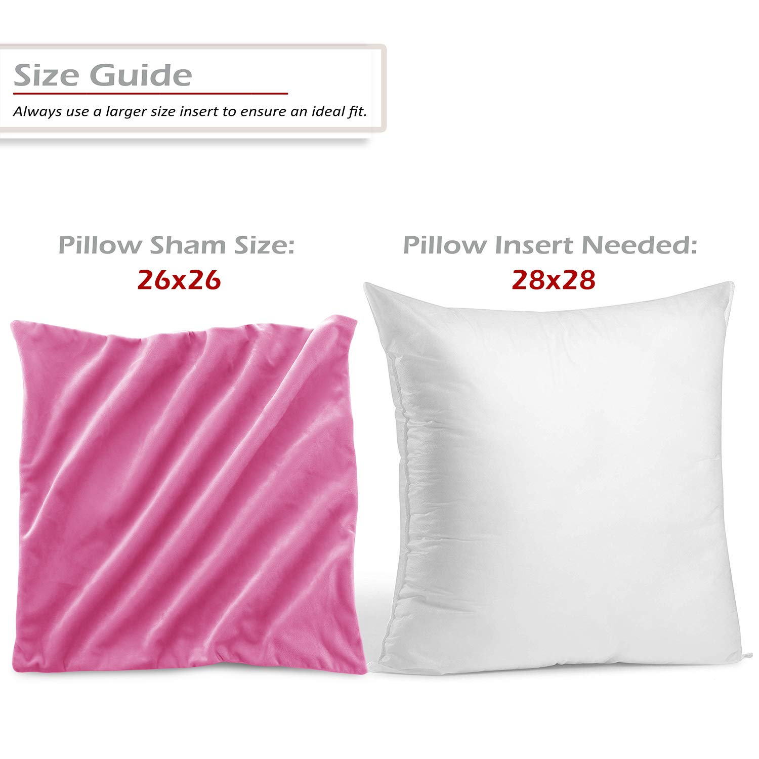 Nestl Throw Euro Pillow Covers 26x26 Inches - Soft Velvet Decorative Couch Pillow Cases Set of 4 (Light Pink) for Sofa, Bedroom & Car - Cozy Home Decor & Gift Idea