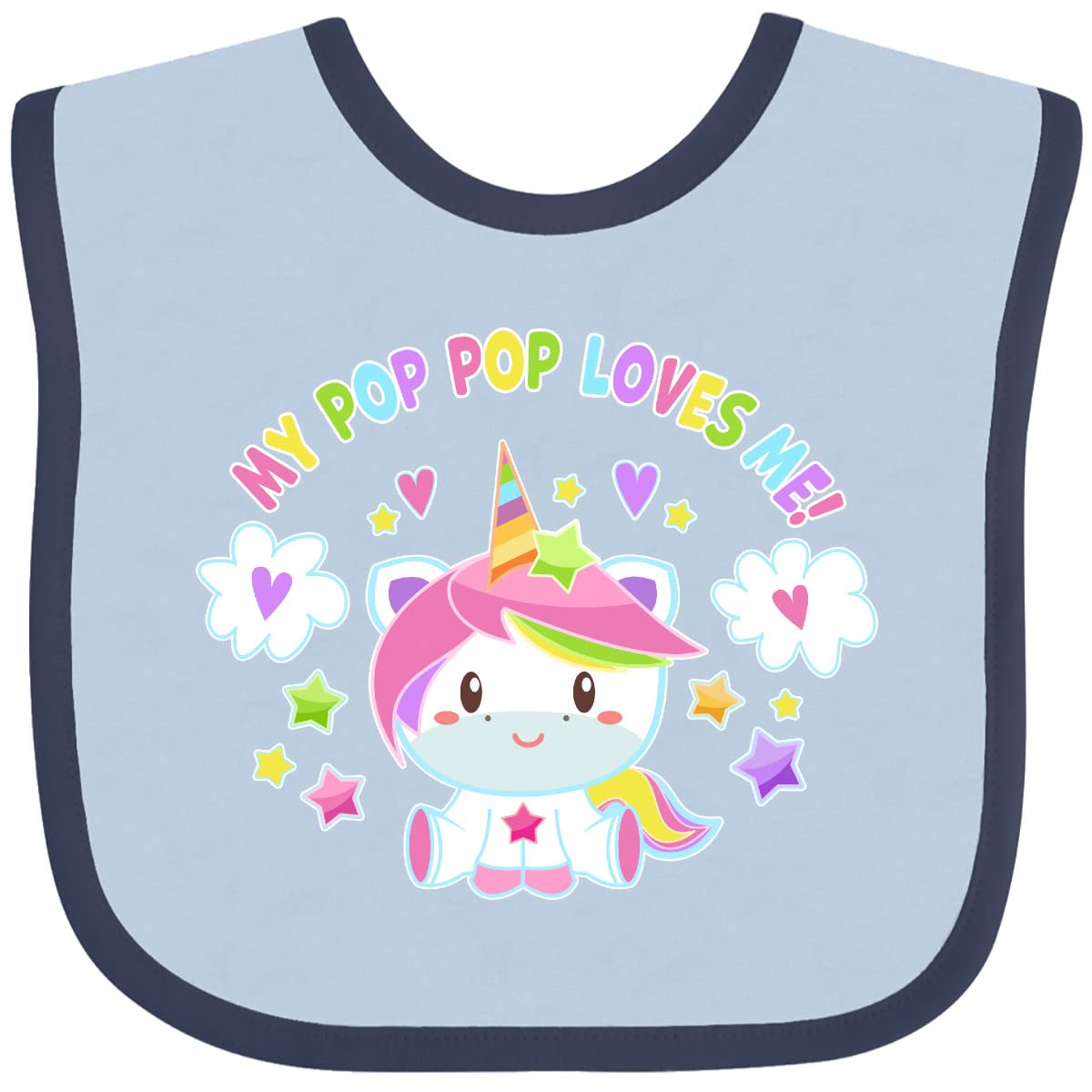 Inktastic My Pop Pop Loves Me Cute Rainbow Unicorn Baby Bib - Soft Cotton Drool Bib for Infants, Toddler Feeding & Photo Shoots