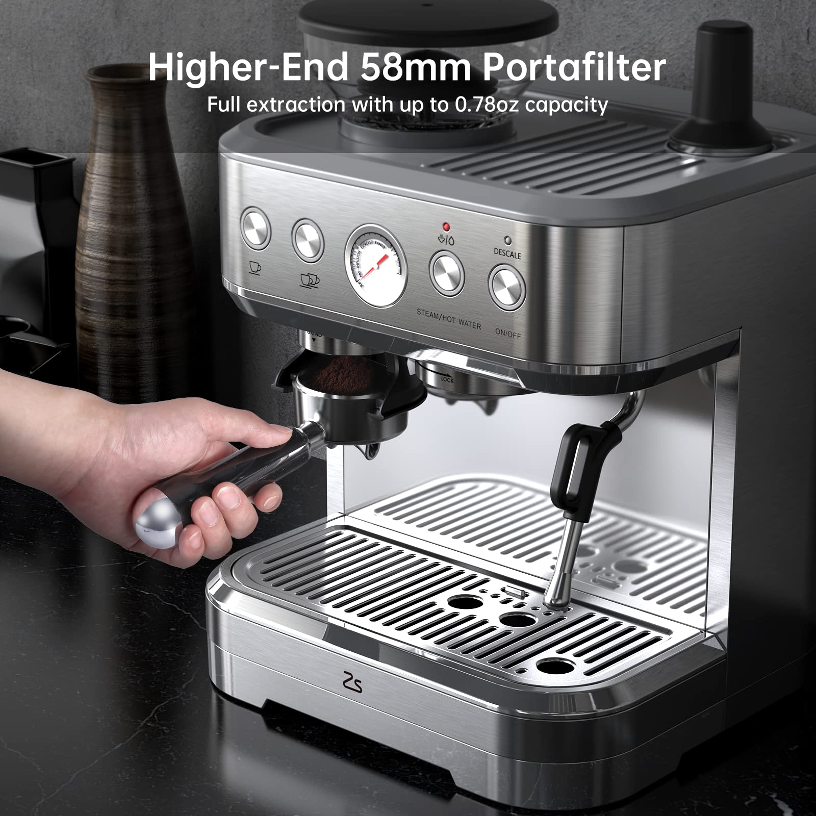 Premium Arvee Espresso Machine with Milk Frother - All-in-One Cappuccino & Latte Coffee Maker for Home Baristas - Built-In Bean Grinder, 85oz Removable Water Tank - Perfect Gift for Dad, Mom & Coffee Lovers (Silver) - Ideal for Home Cafes, Entertaining Guests & Morning Coffee Rituals