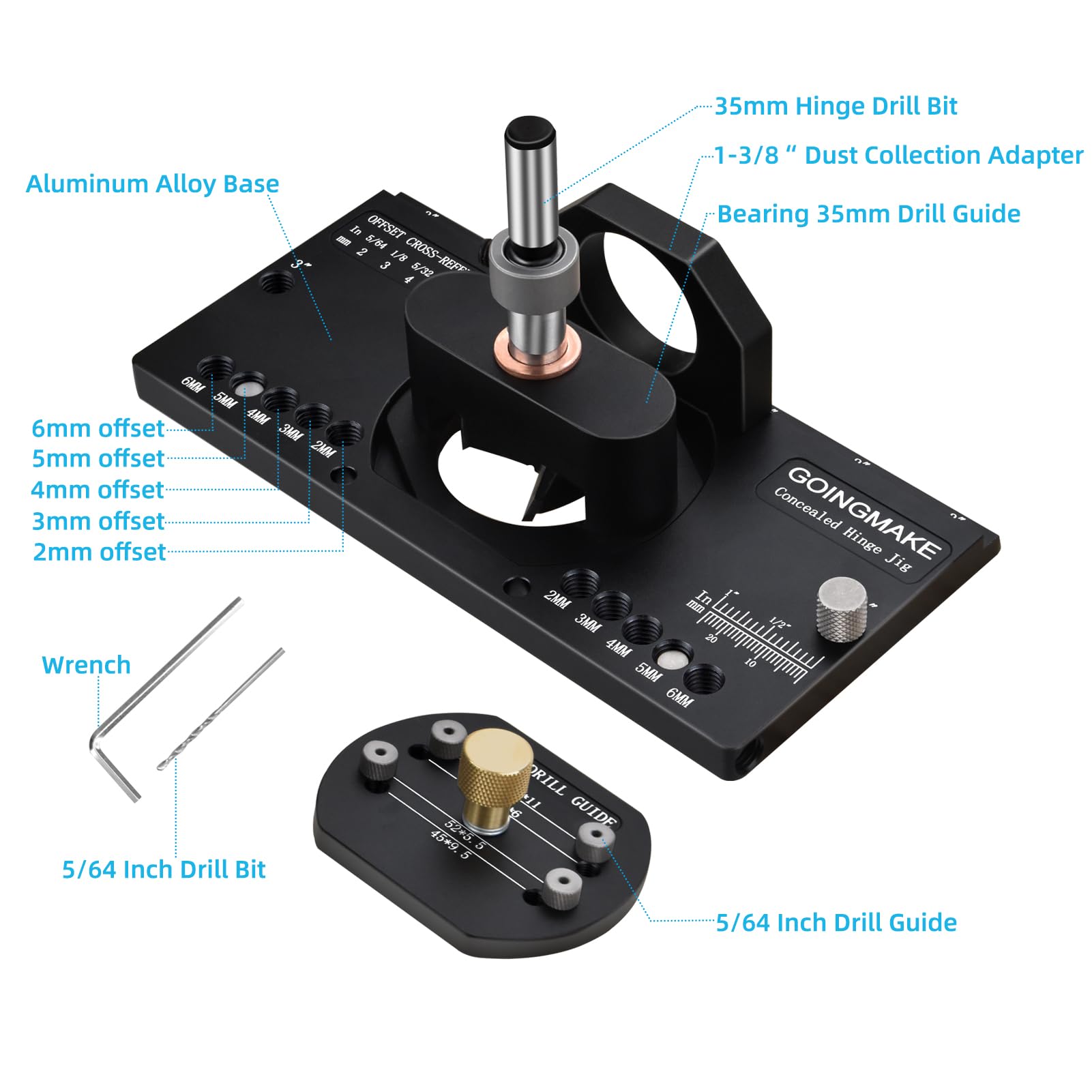 All-Metal Concealed Hinge Jig with Dust Vacuum Adapter - 35mm Cabinet Hinge Drilling Tool for Door & Cabinet Installation | Perfect for Woodworking Projects & Professional Cabinet Making