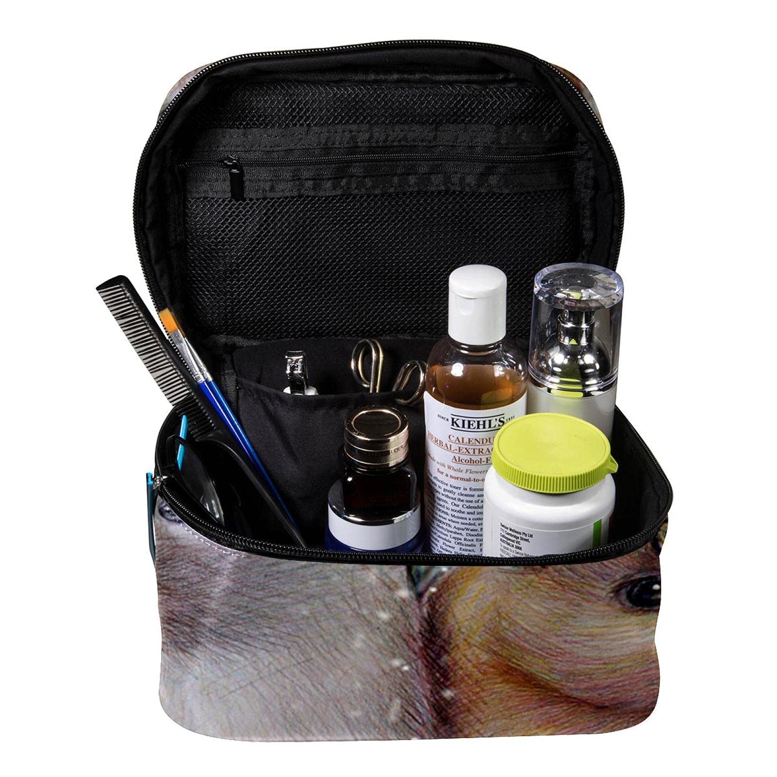 Large Travel Makeup Bag with Hares Bunny Butterflies Pattern - Cosmetic Organizer Case with Zipper for Women & Girls - Perfect for Travel, Gym, and Daily Essentials Storage