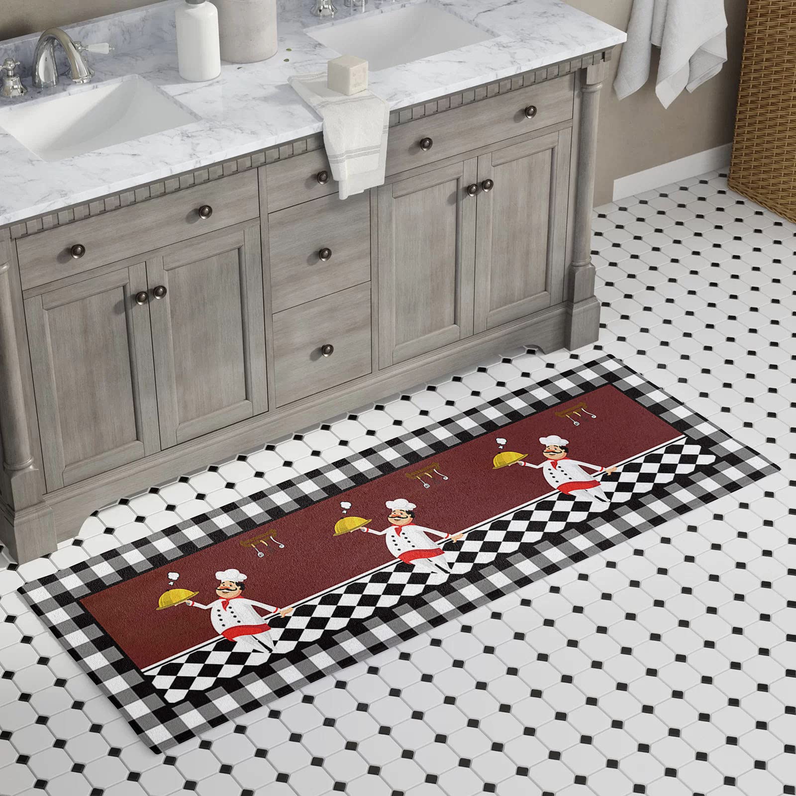 Non-Slip Anti-Fatigue Kitchen Mats Set of 2 - Cartoon Chef Design Cushioned Floor Rugs for Standing Comfort, Absorbent Plush Doormats for Bedroom & Bathroom - Perfect for Kitchens, Offices, and High-Traffic Areas