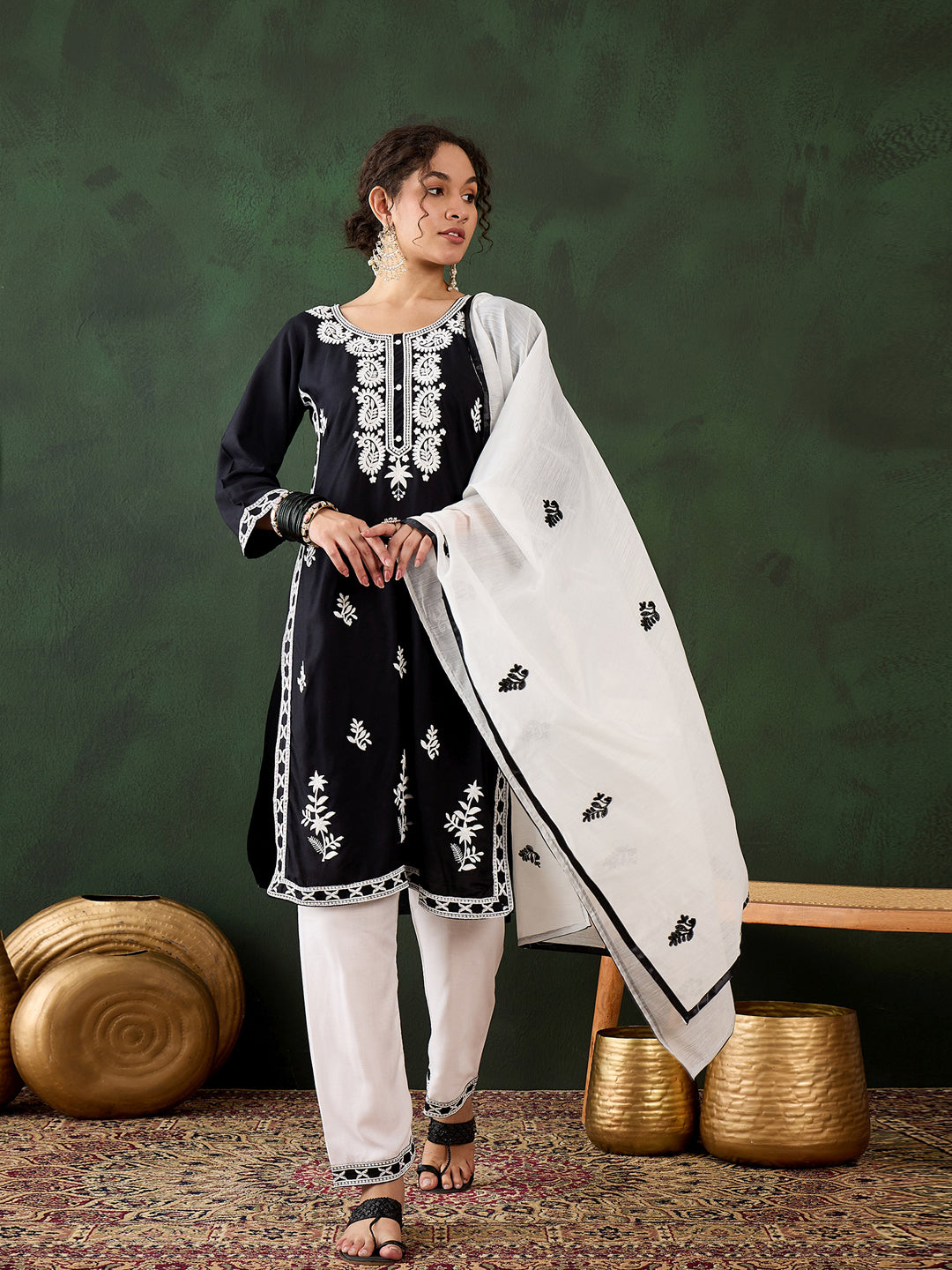 Elegant Black Pant Suit with Designer Chikankari Embroidery - Perfect for Weddings, Parties & Formal Events