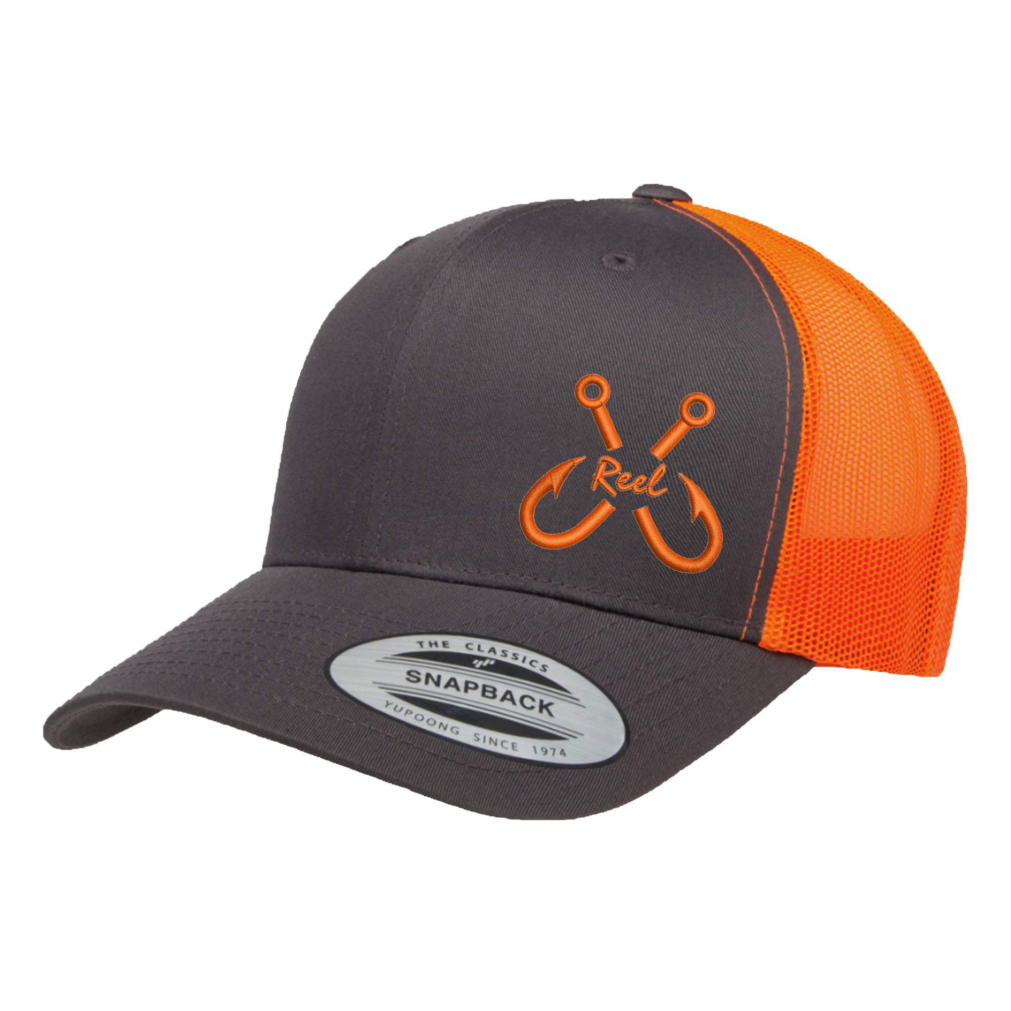 Stylish Embroidered Fishing Hooks & Reel Design Trucker Snapback Cap - Breathable Mesh Back for Men & Women - Perfect for Fishing, Outdoor Adventures & Casual Wear