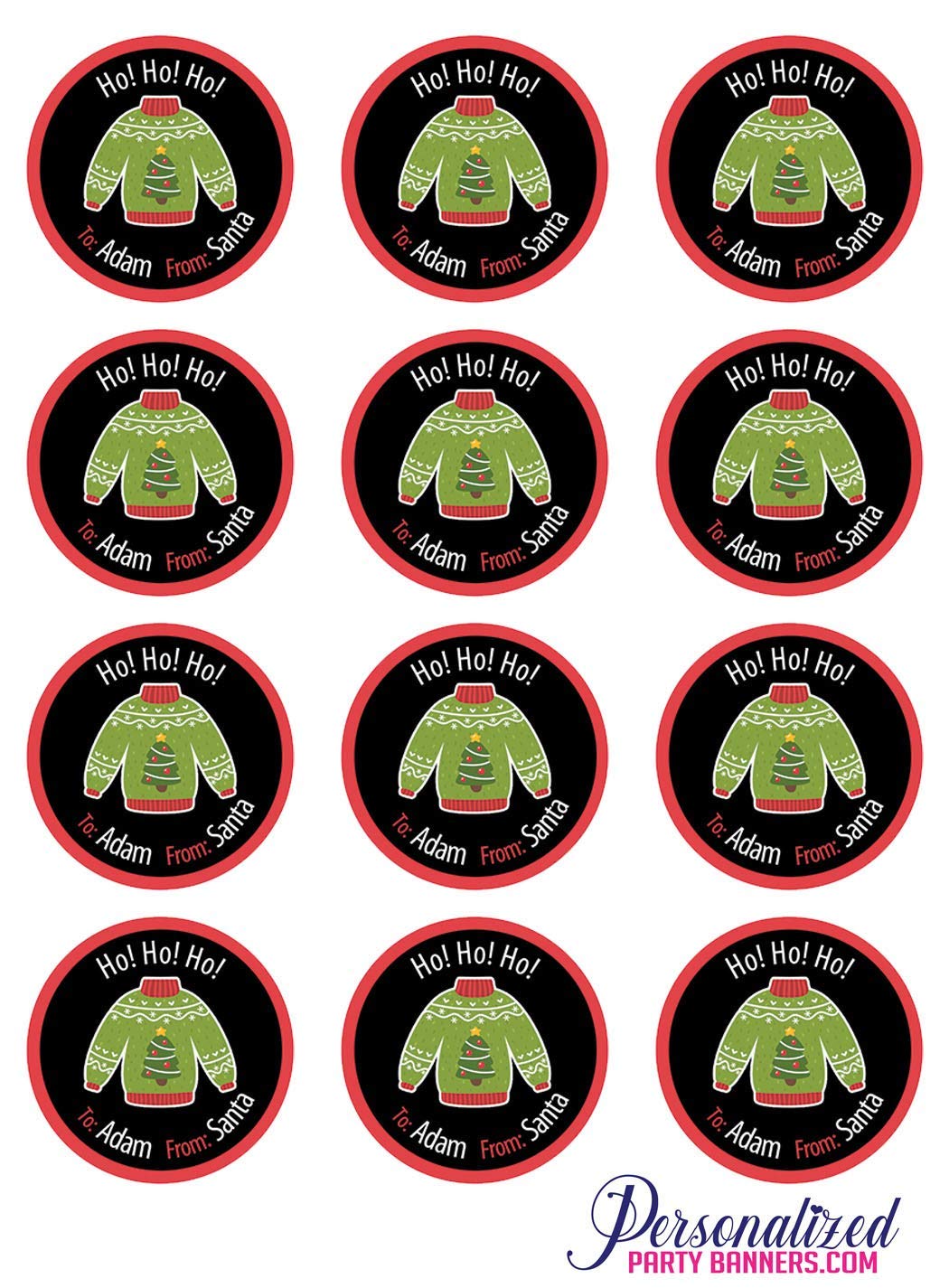 Ugly Christmas Sweater Stickers - Santa Gift Labels for Holiday Gifts