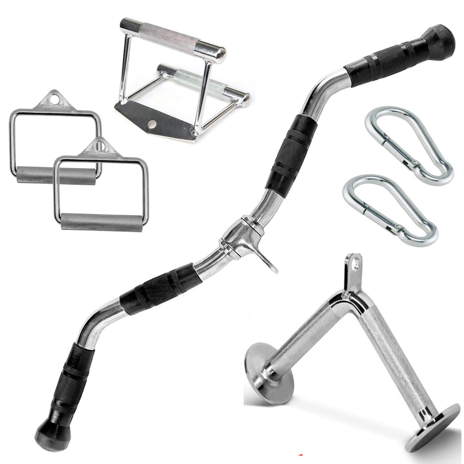 7-Piece Home Gym Cable Attachment Set - Chrome Press Down Handles for Strength Training & Exercise - Perfect for Home Gym Workouts & Cable Machine Accessories