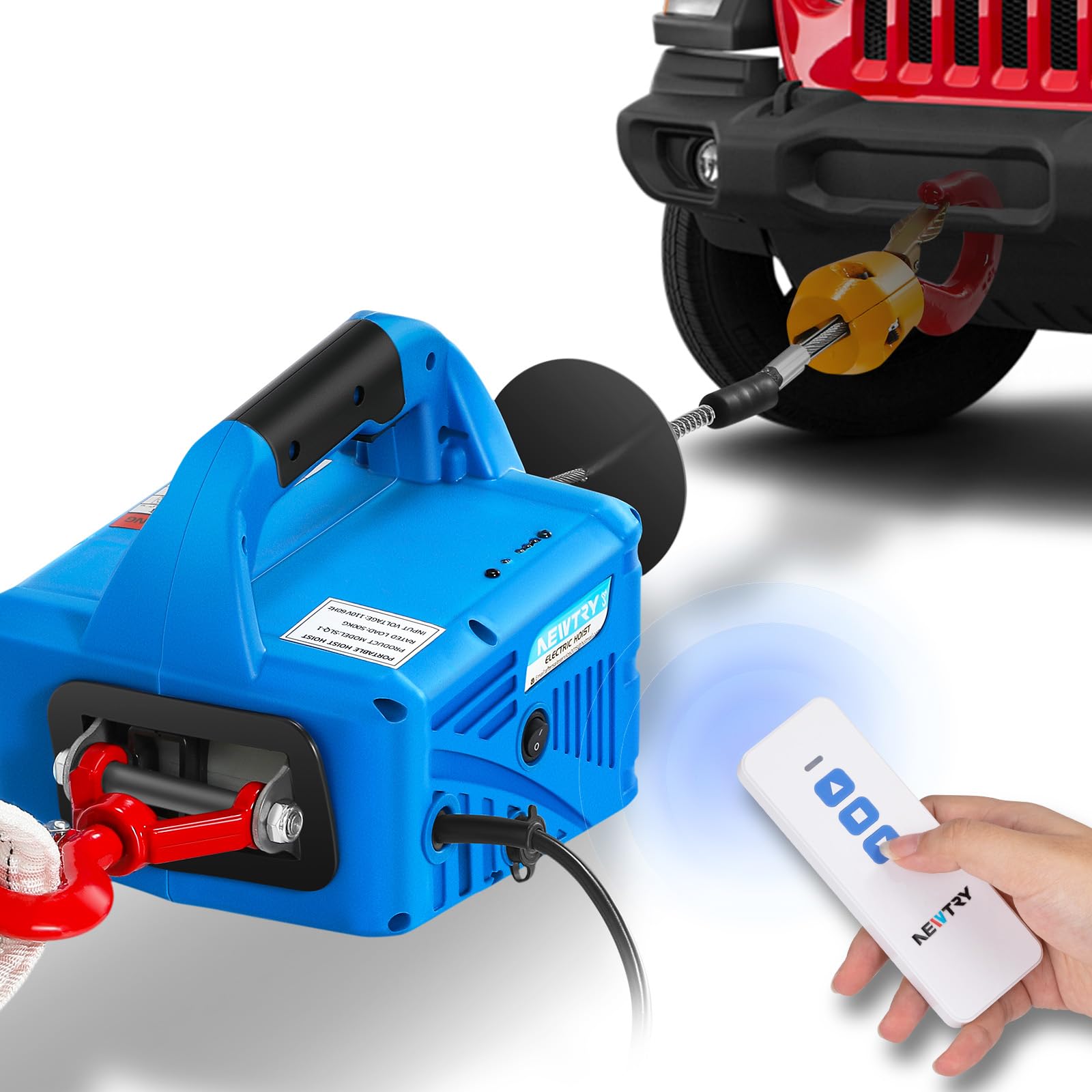 1100lbs Electric Hoist Winch with Wireless Remote Control - 110/120V Portable Power Hoist, 16ft/min Lifting Speed - Perfect for Garage, Workshop, Construction & Heavy Duty Lifting