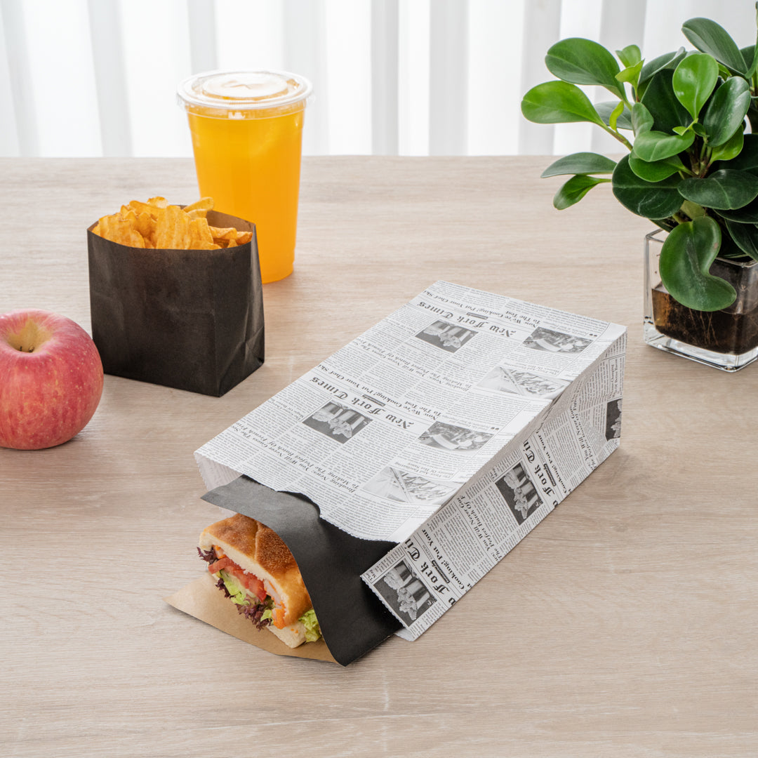 Eco-Friendly Newsprint Paper Bags - 4 lb Capacity, 5 x 3.25 x 9.5 Inches - Pack of 100 - Perfect for Grocery Shopping, Retail Packaging & Gift Bags