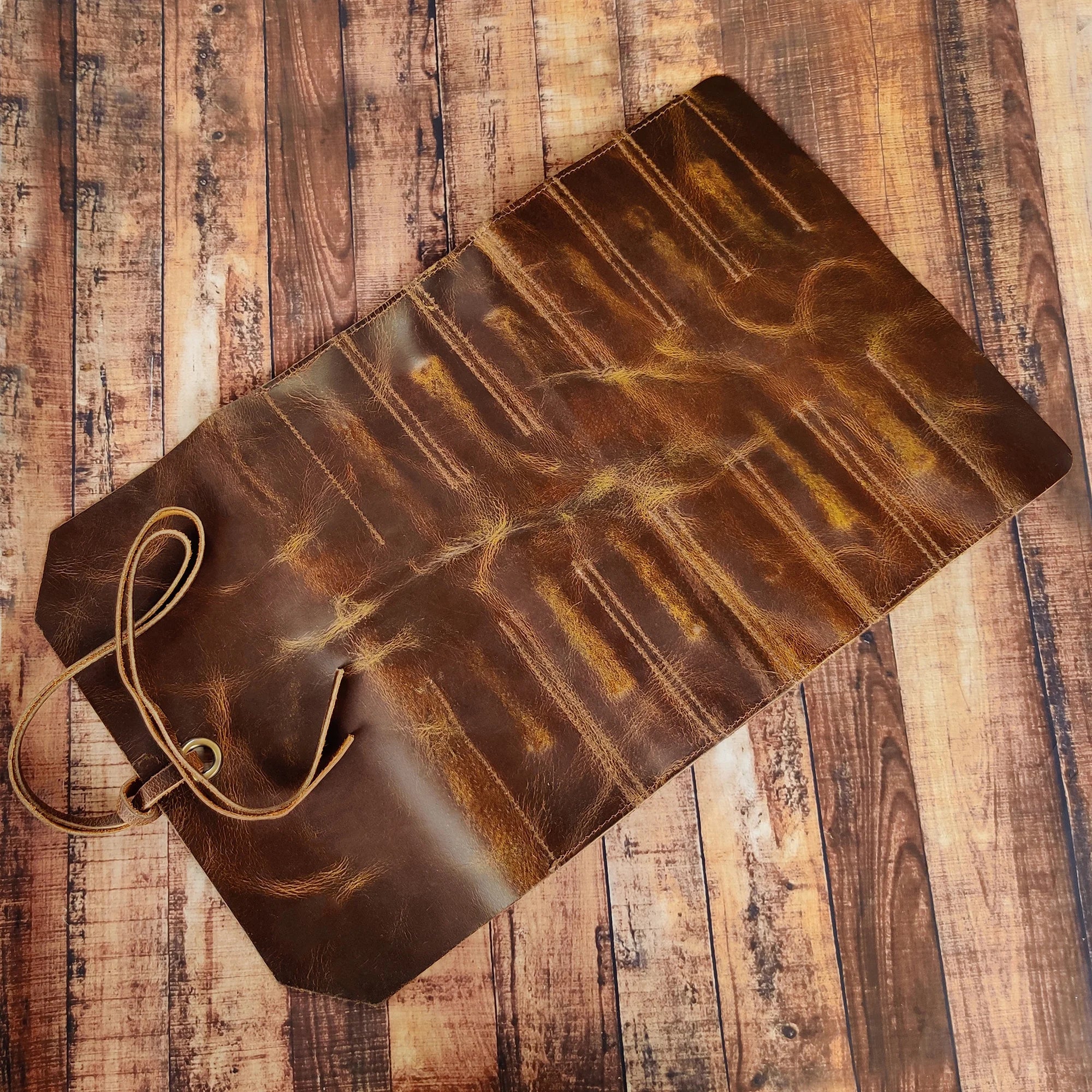 Premium Full Grain Leather Tool Roll Up Pouch - Handcrafted 12-Slot Organizer for Wrenches, Screwdrivers & DIY Tools | Perfect for Mechanics, Carpenters & Home Workshops