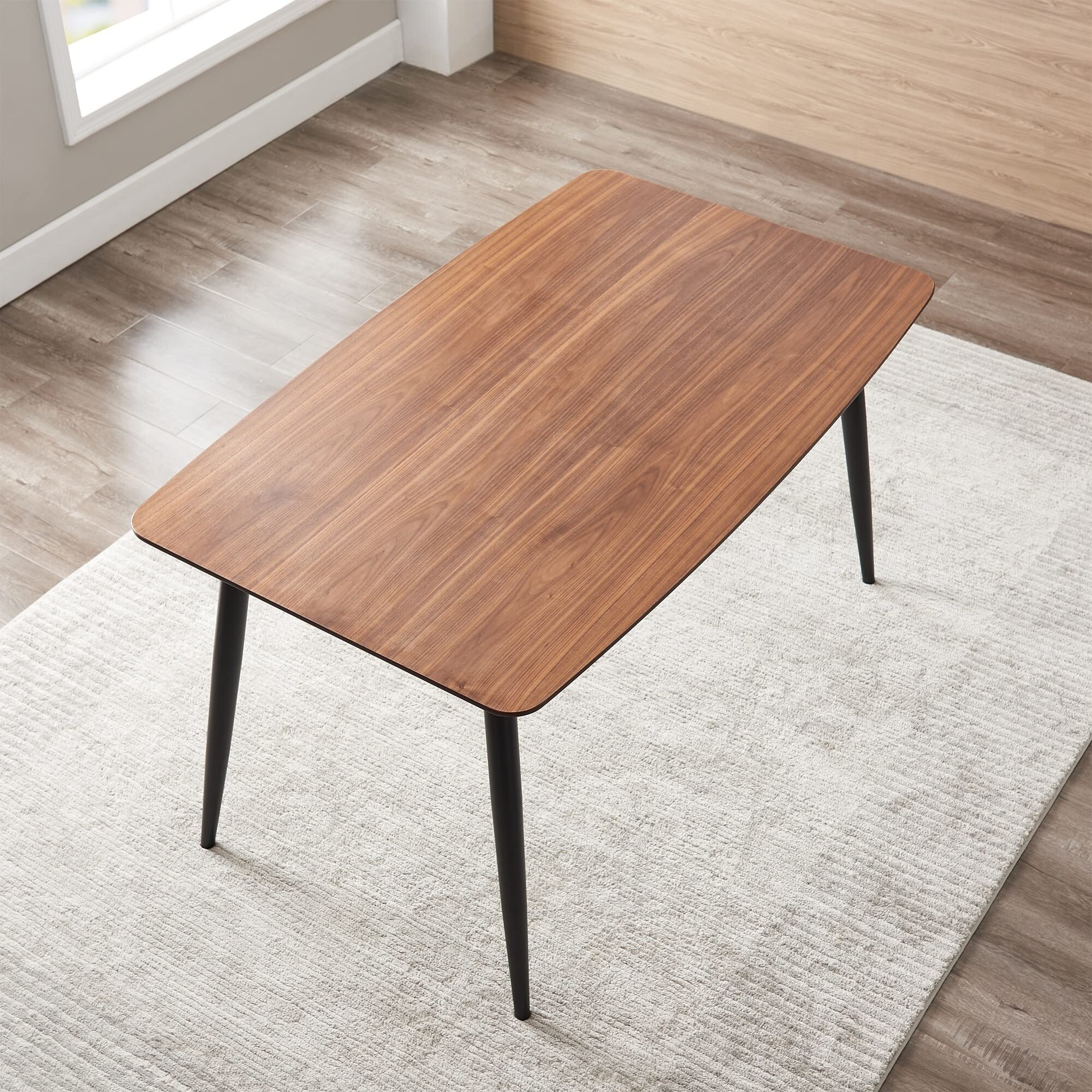 Rectangular Wood Veneer Dining Table with Sturdy Iron Legs - Brown MDF Top - Perfect for Kitchen, Dining Room & Small Space Decor