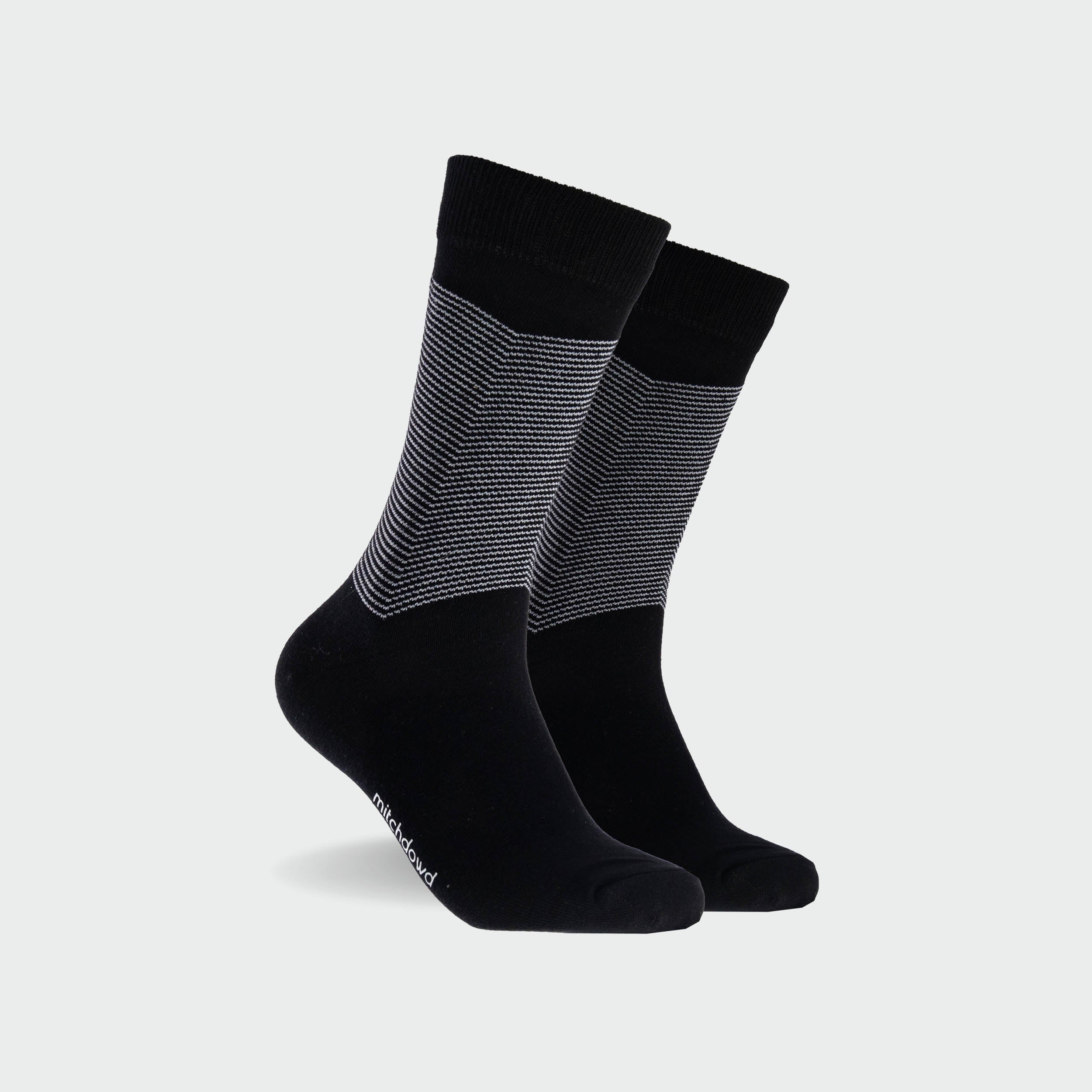 Men's V Stripe Cotton Crew Socks - Black | Comfortable & Breathable Casual Socks for Everyday Wear, Work, Gym & Sports