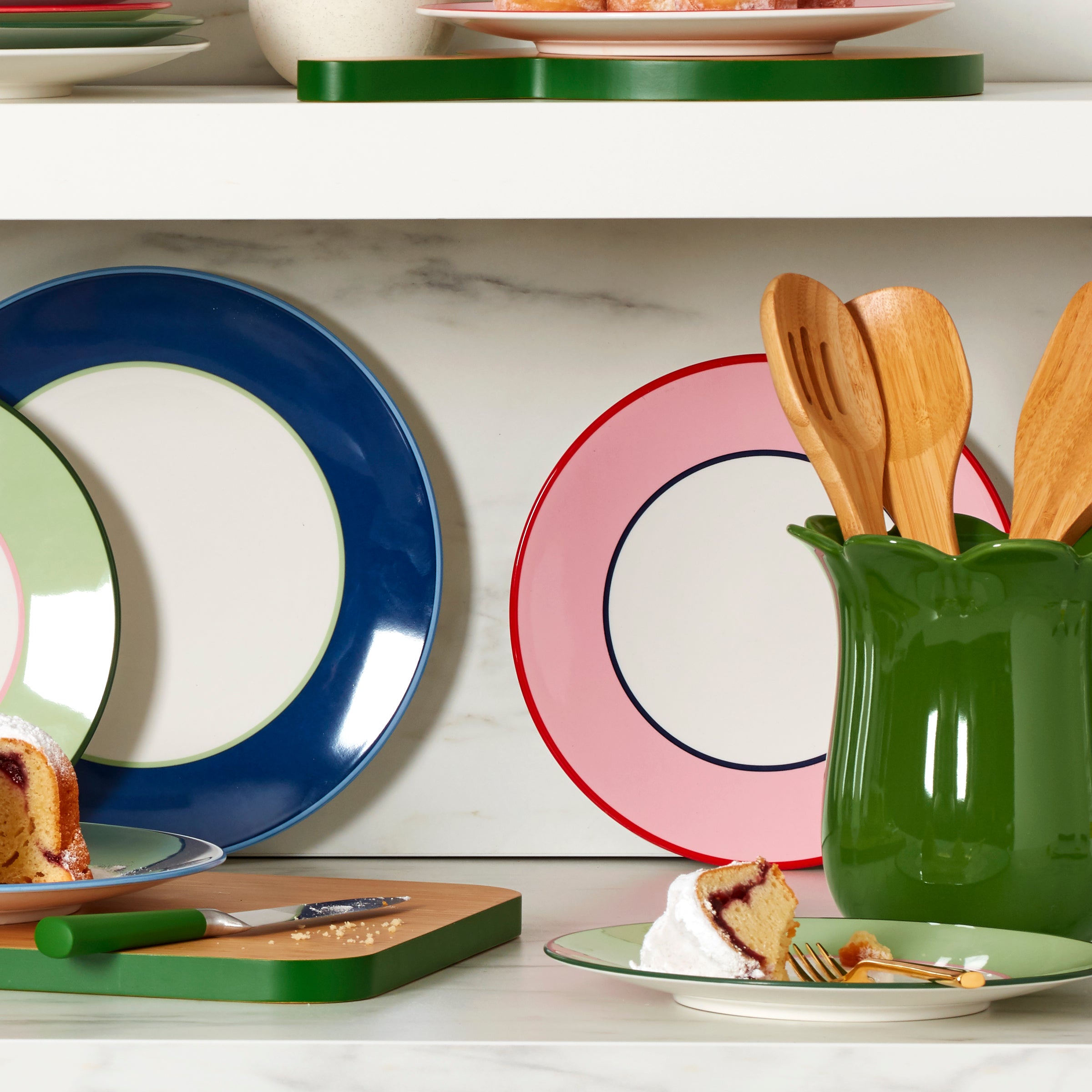 Vibrant Green and Pink Dinner Plates Set of 4 - Durable Ceramic Plates for Everyday Dining, Parties & Home Decor