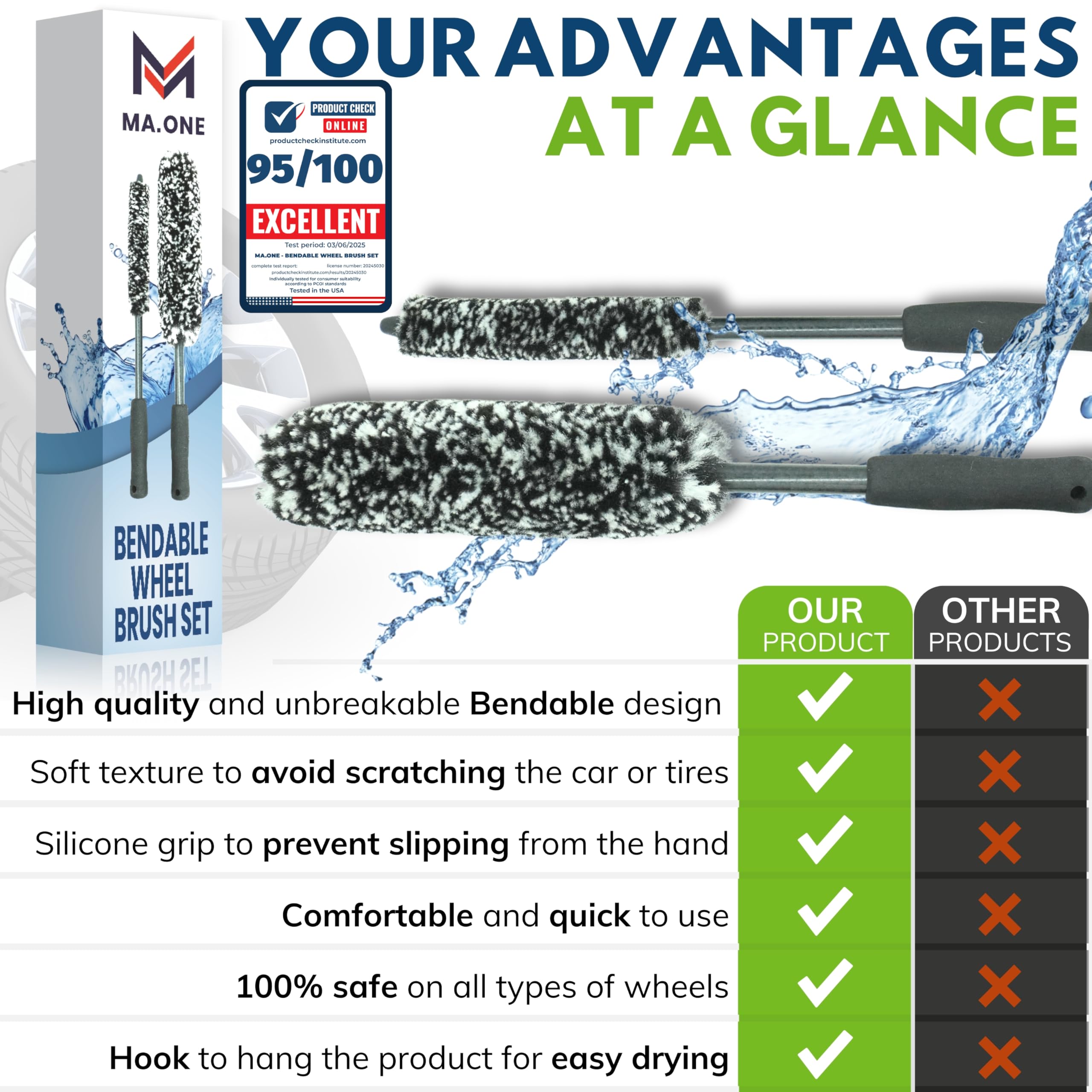 Premium 2-Pack Tire Shine & Wheel Cleaning Kit - Long Handle Car Wash Brush, Black Trim Restorer & Auto Rim Brake Dust Remover - Wet Dressing Coating Detailing Set for Cars, Trucks & SUVs - Adams Professional Auto Care Products