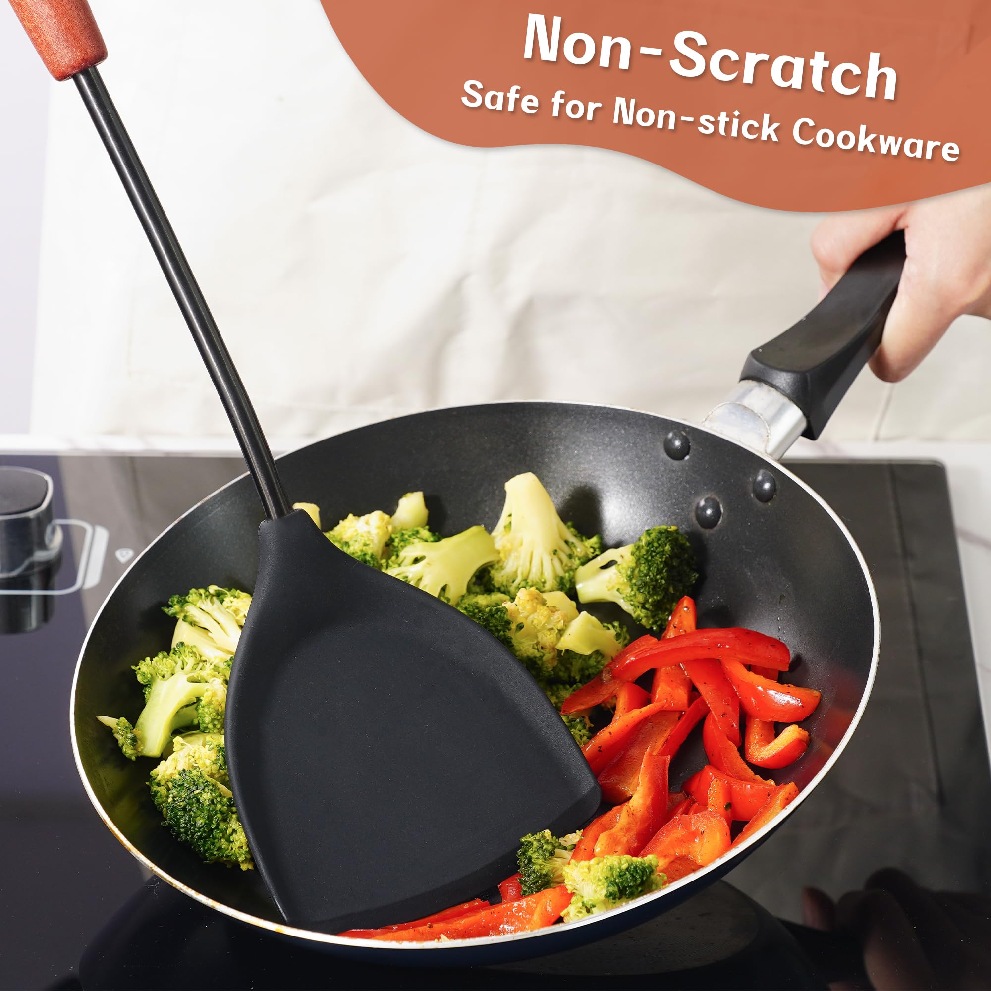 2 Pack Silicone Spatula Set - Solid & Slotted Stainless Steel Kitchen Turner with Heat-Resistant Non-Stick Coating - Perfect for Flipping Fish, Eggs, Pancakes & Stir-Fry Cooking in Woks