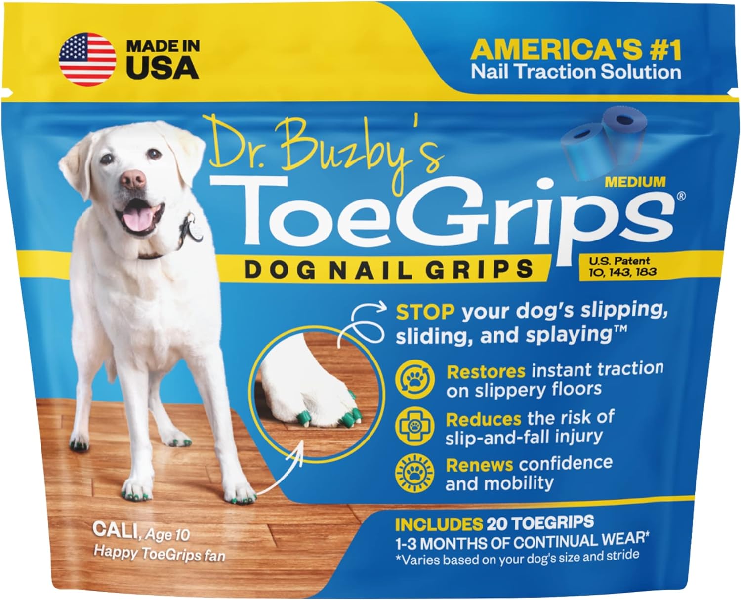 Dr. Buzby's ToeGrips - Non-Slip Dog Nail Grips for Hardwood Floors & Senior Pets | Improve Mobility & Prevent Sliding for Indoor Dogs