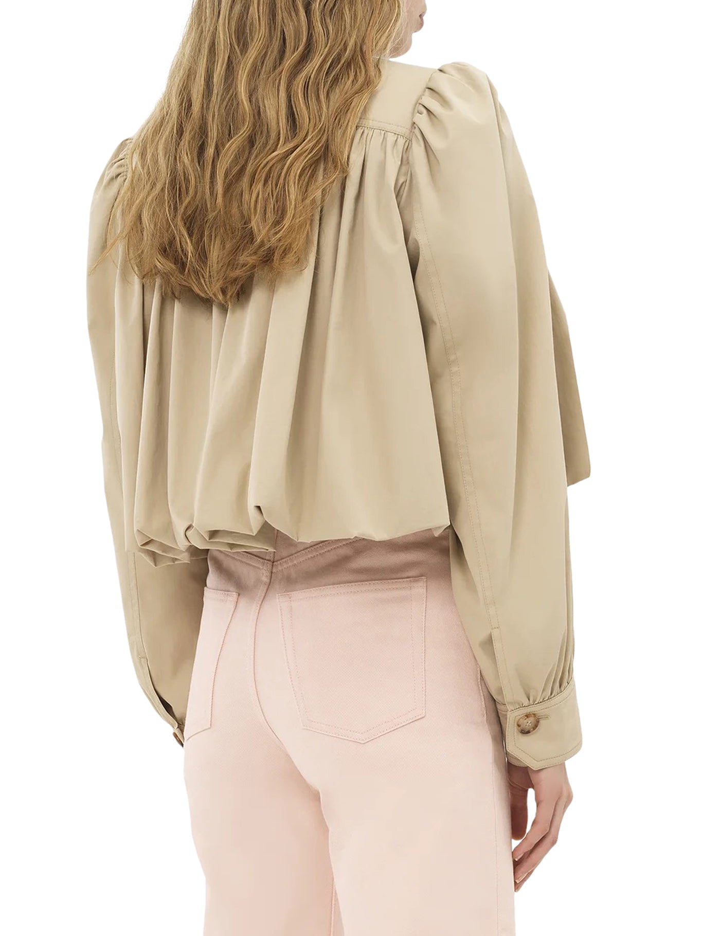 Gathered Boule Jacket in Cotton Gabardine - Women's Casual Outerwear for Fall & Winter | Perfect for Office, Travel, and Everyday Wear