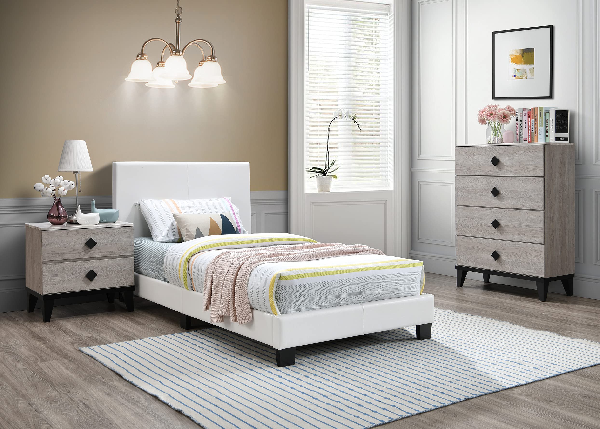 White PU Leather Twin Size Bed Frame - Modern & Comfortable for Small Spaces, Guest Rooms, Dormitories & Apartments