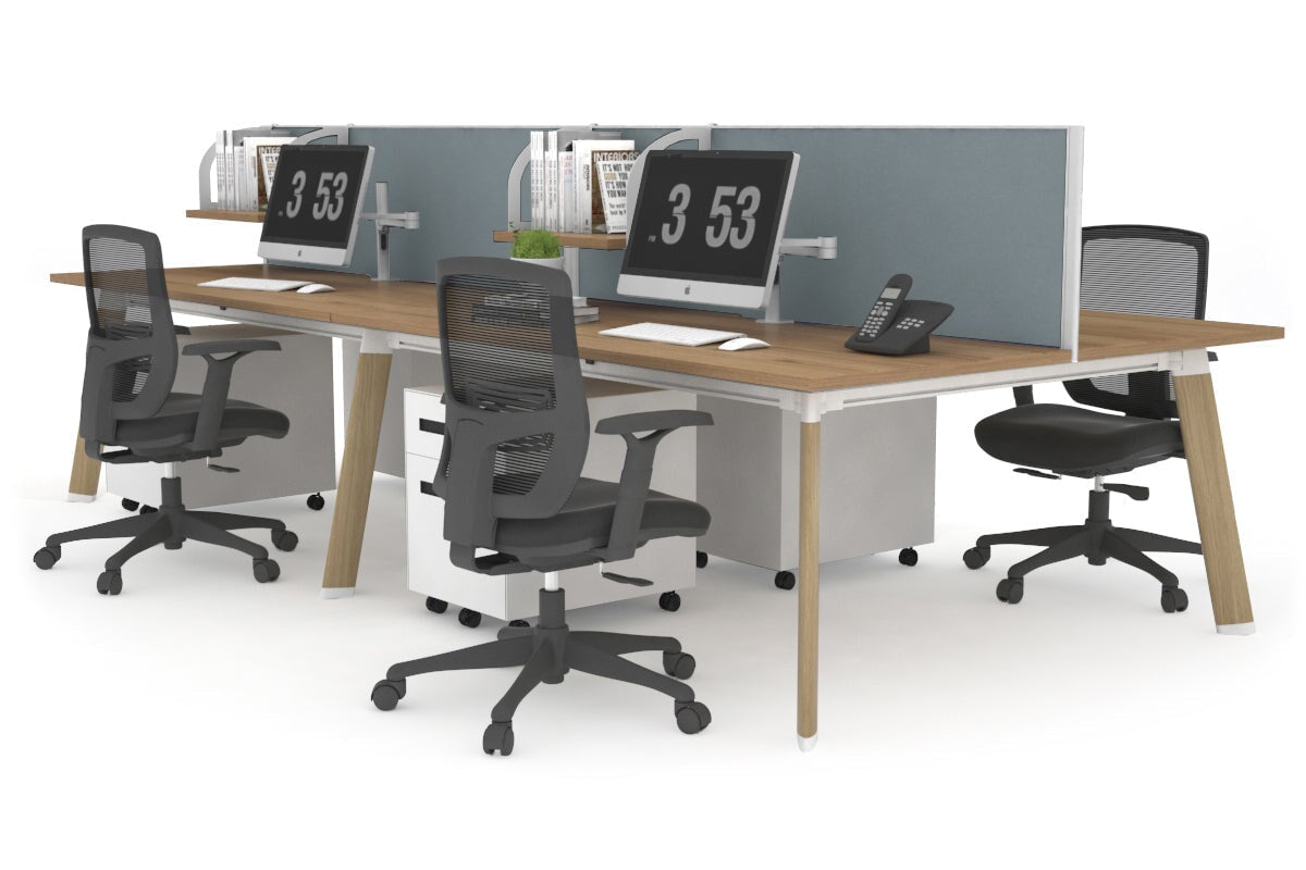 4-Person Workstation with Wood Imprint Frame - 1200L x 800W Office Desk with Cable Management Scallop | Perfect for Collaborative Workspaces & Home Offices
