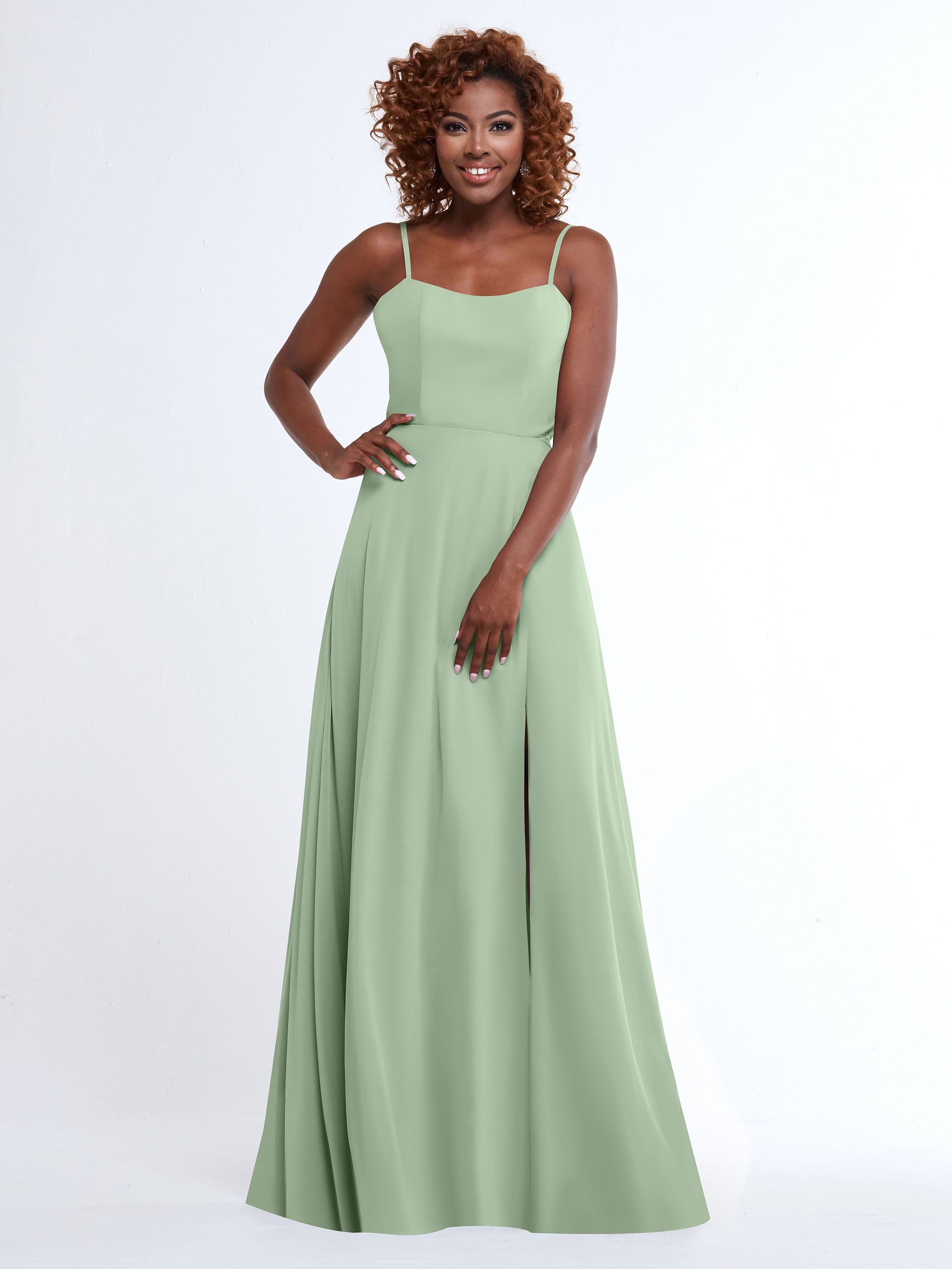 Elegant A-Line Bridesmaid Dresses with Flowy Chiffon Skirt & Thigh High Slit - Perfect for Weddings, Formal Events & Special Occasions