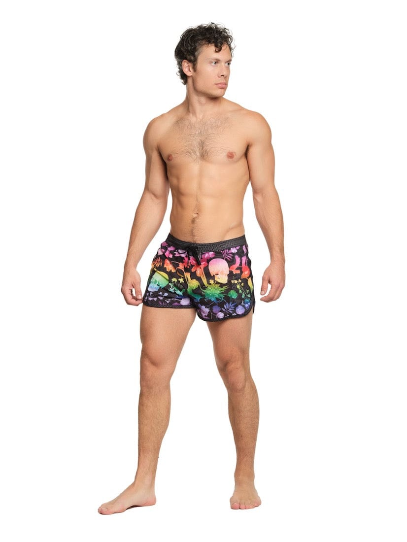 Rainbow Dutch Floral Mesh Shorts for Women - Stylish Black Lace-Up Summer Shorts | Perfect for Beach, Music Festivals & Casual Outings